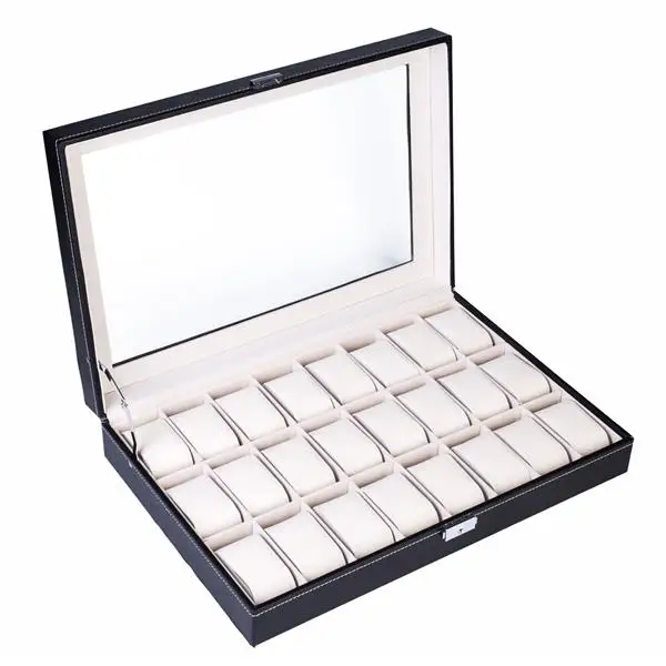 24 Compartments Top-level Opening Style Leather Watch Collection Box Black view 6