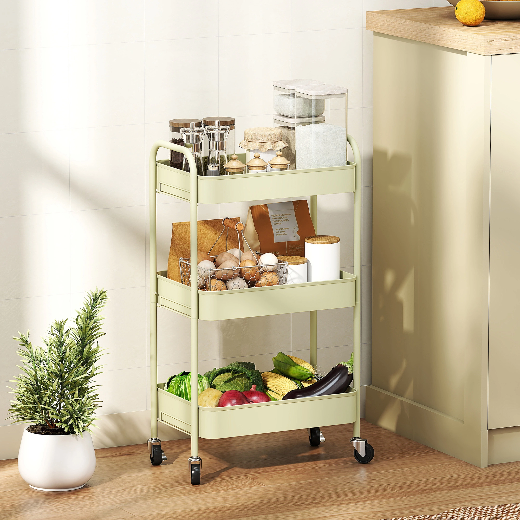 Storage Trolley - Multi-Purpose Utility Cart with Wheels, Portable Organizer Shelf for Kitchen, Bathroom, Office, or Bedroom