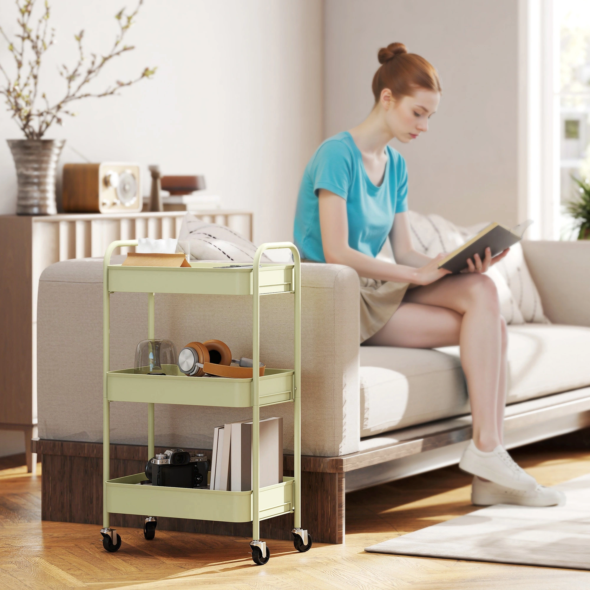 Storage Trolley - Multi-Purpose Utility Cart with Wheels, Portable Organizer Shelf for Kitchen, Bathroom, Office, or Bedroom view 2