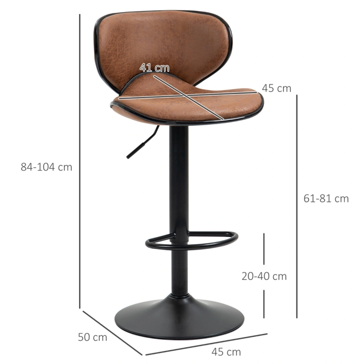 Modern Bar Stool Set of 2, Dining Chair & Office Chair, Adjustable Height Seat, Velvet Upholstered Backrest, Sturdy Metal Legs, Black view 2