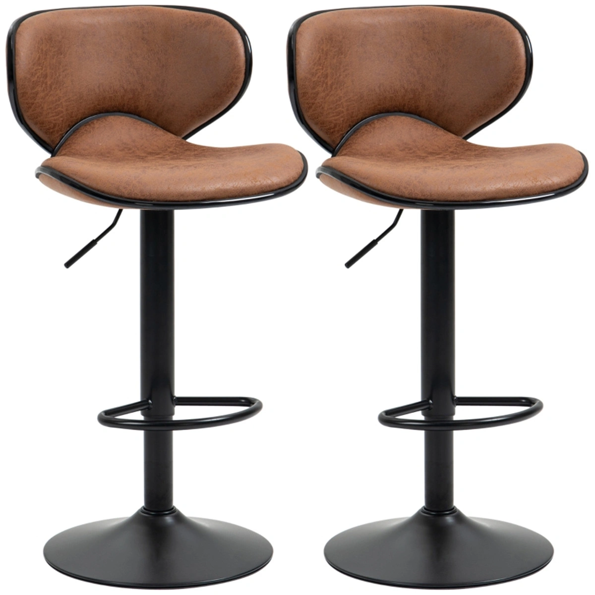 Modern Bar Stool Set of 2, Dining Chair & Office Chair, Adjustable Height Seat, Velvet Upholstered Backrest, Sturdy Metal Legs, Black view 3