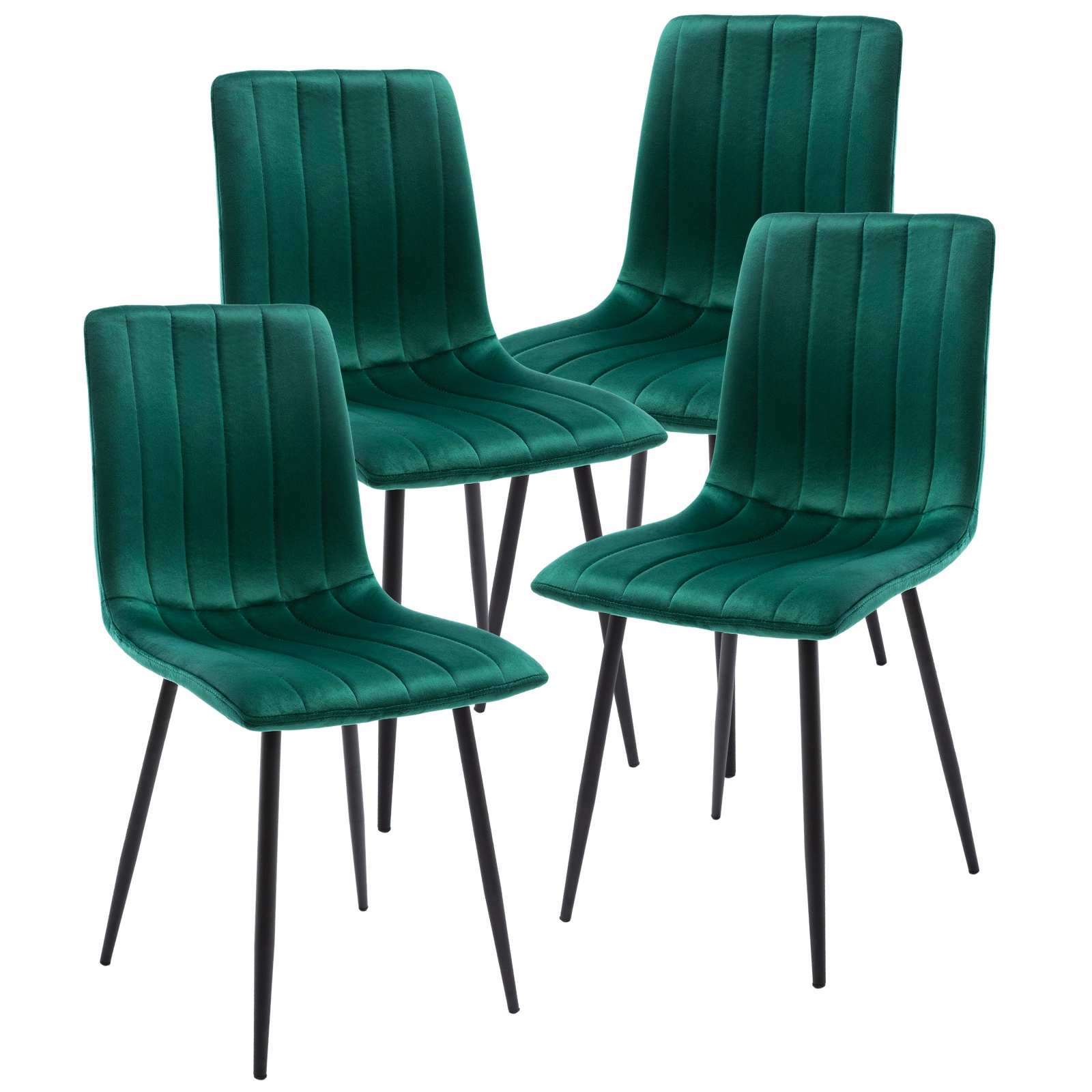 Set of 4 Fabric Velvet Dining Chairs - Upholstered Accent Chairs for Living Room, Bedroom, Entryway (Green)