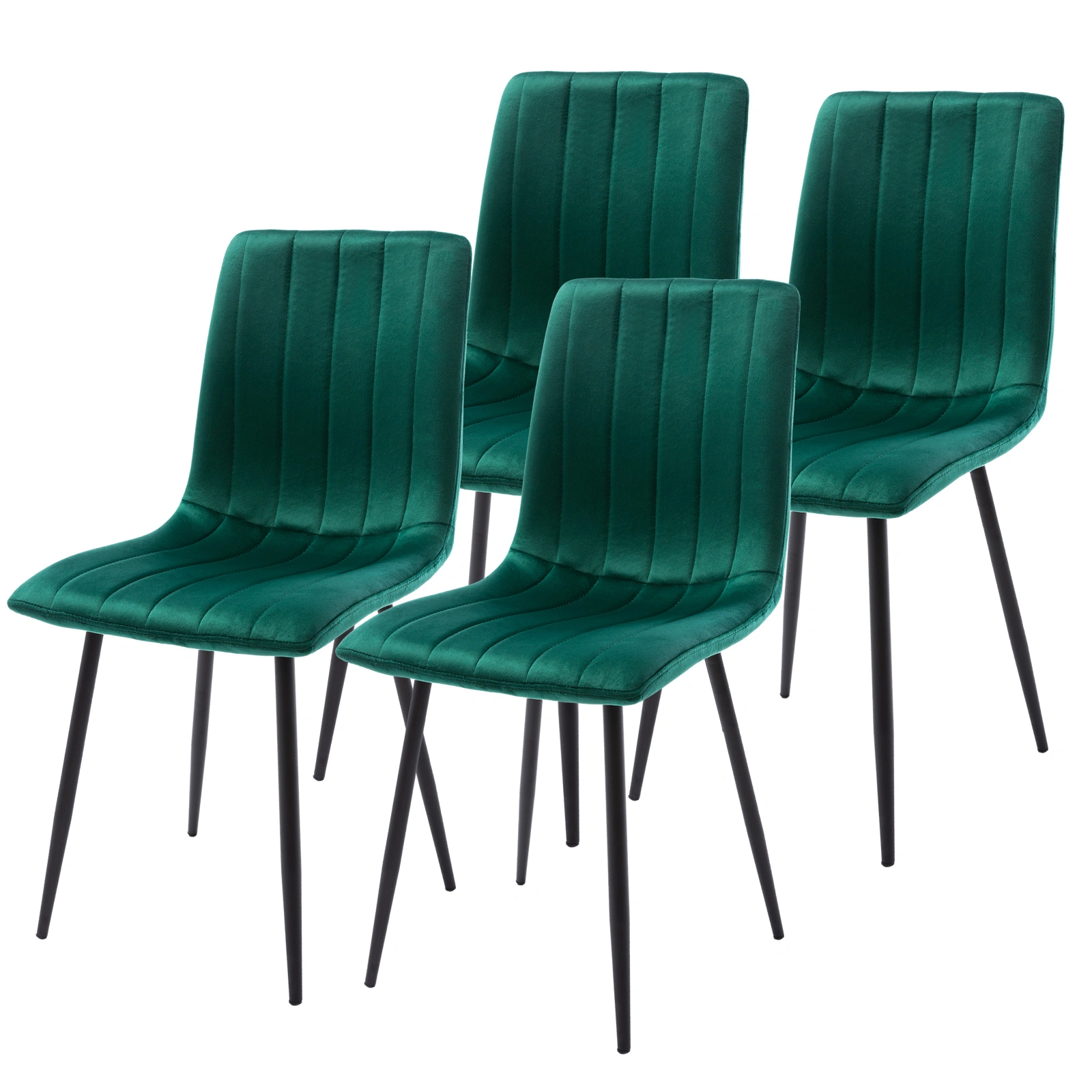 Set of 4 Fabric Velvet Dining Chairs - Upholstered Accent Chairs for Living Room, Bedroom, Entryway (Green) view 2