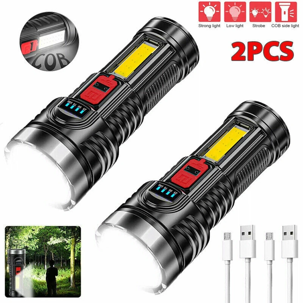 2 Pack USB Rechargeable LED Flashlight, 4-Mode Camping Hiking Torch, Work Light for Outdoor view 4