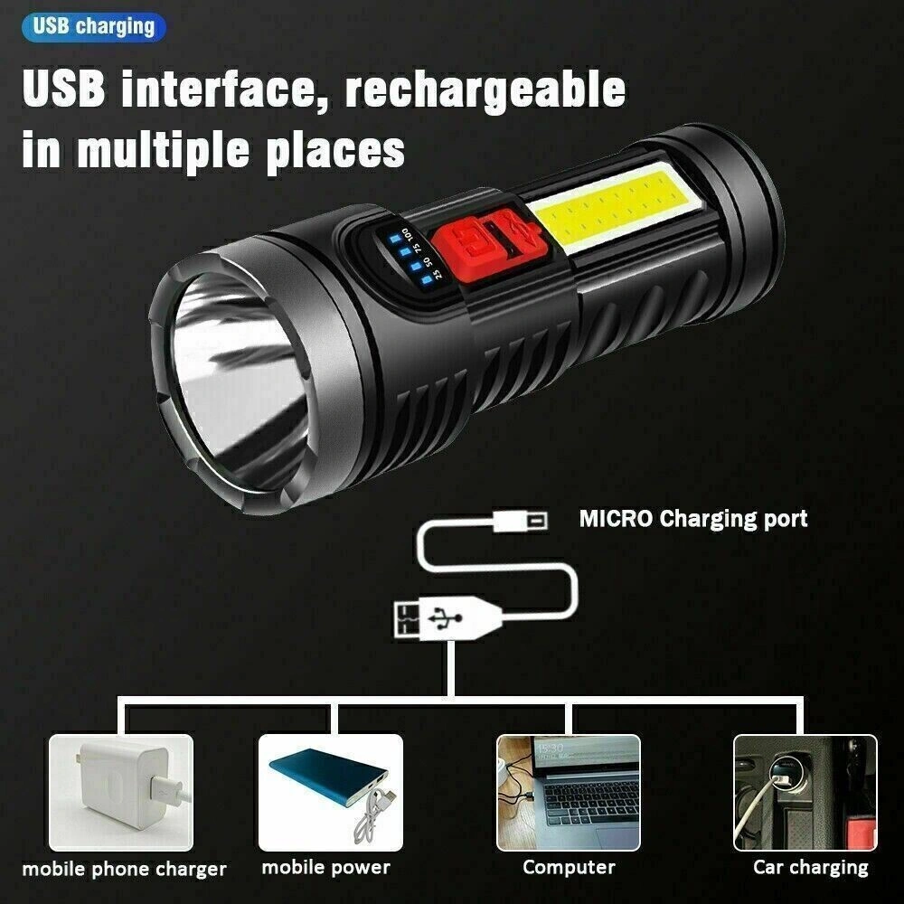 2 Pack USB Rechargeable LED Flashlight, 4-Mode Camping Hiking Torch, Work Light for Outdoor view 5