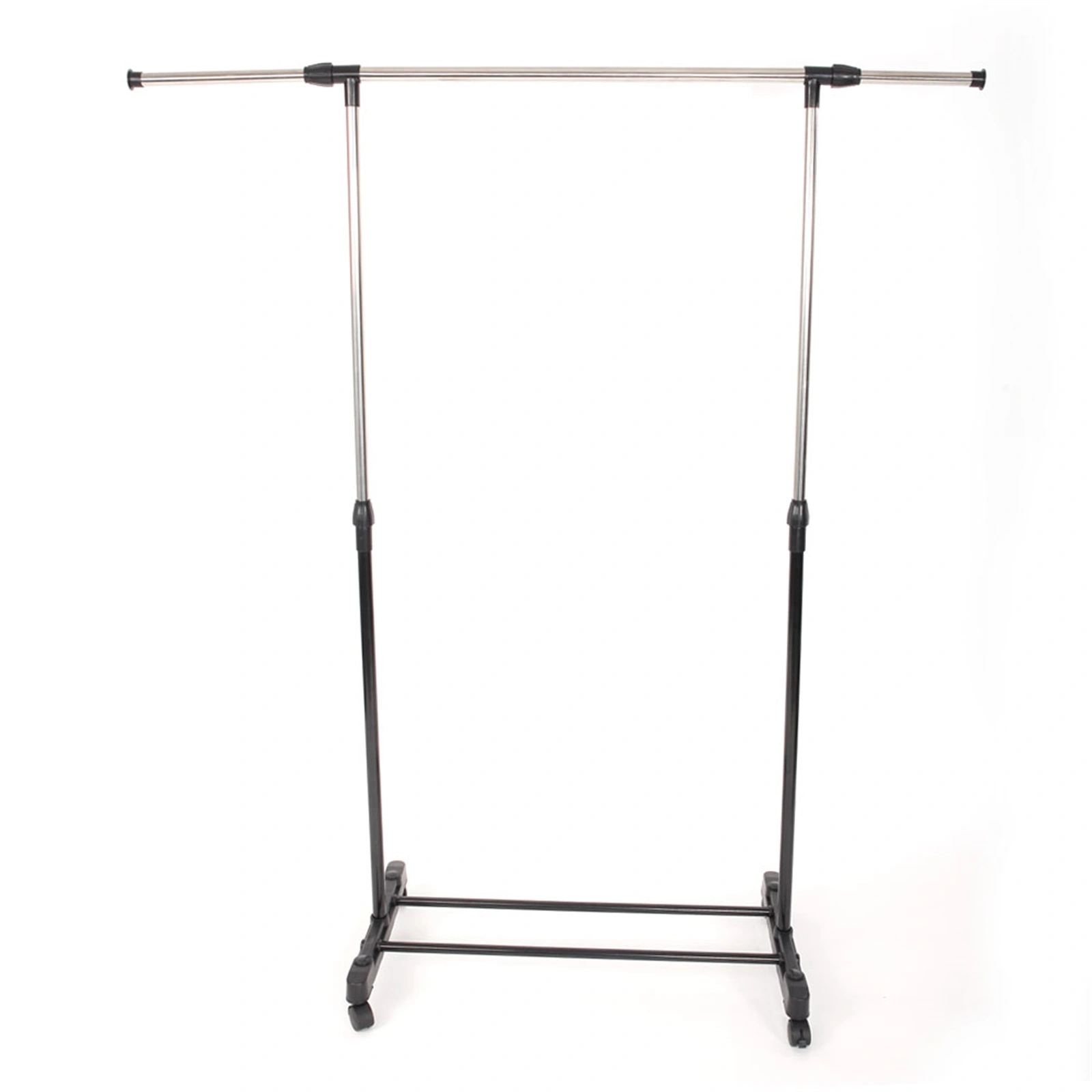 YJ-02 Single-Bar Clothes Rack with Shoe Shelf - Vertical & Horizontal Stretching Garment Stand, Black & Silver view 2