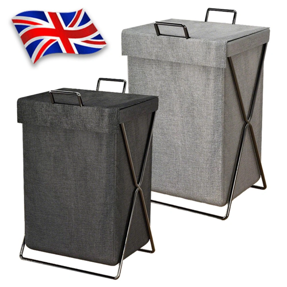 Folding Laundry Basket Hamper with Lid, Large Clothes Storage Bin Bag for Dirty Washing - Black view 3