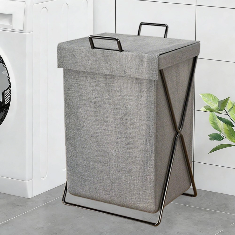 Folding Laundry Basket Hamper with Lid, Large Clothes Storage Bin Bag for Dirty Washing - Black view 4