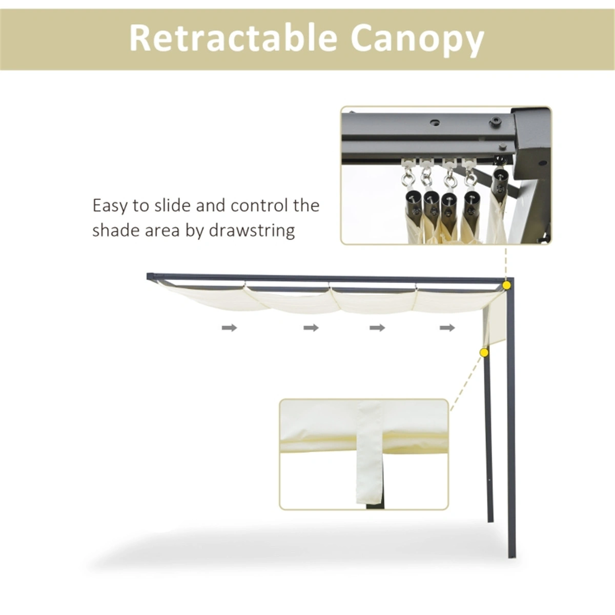 Retractable Pergola Canopy 10x12 UV Resistant Waterproof Outdoor Gazebo Cover Replacement view 2