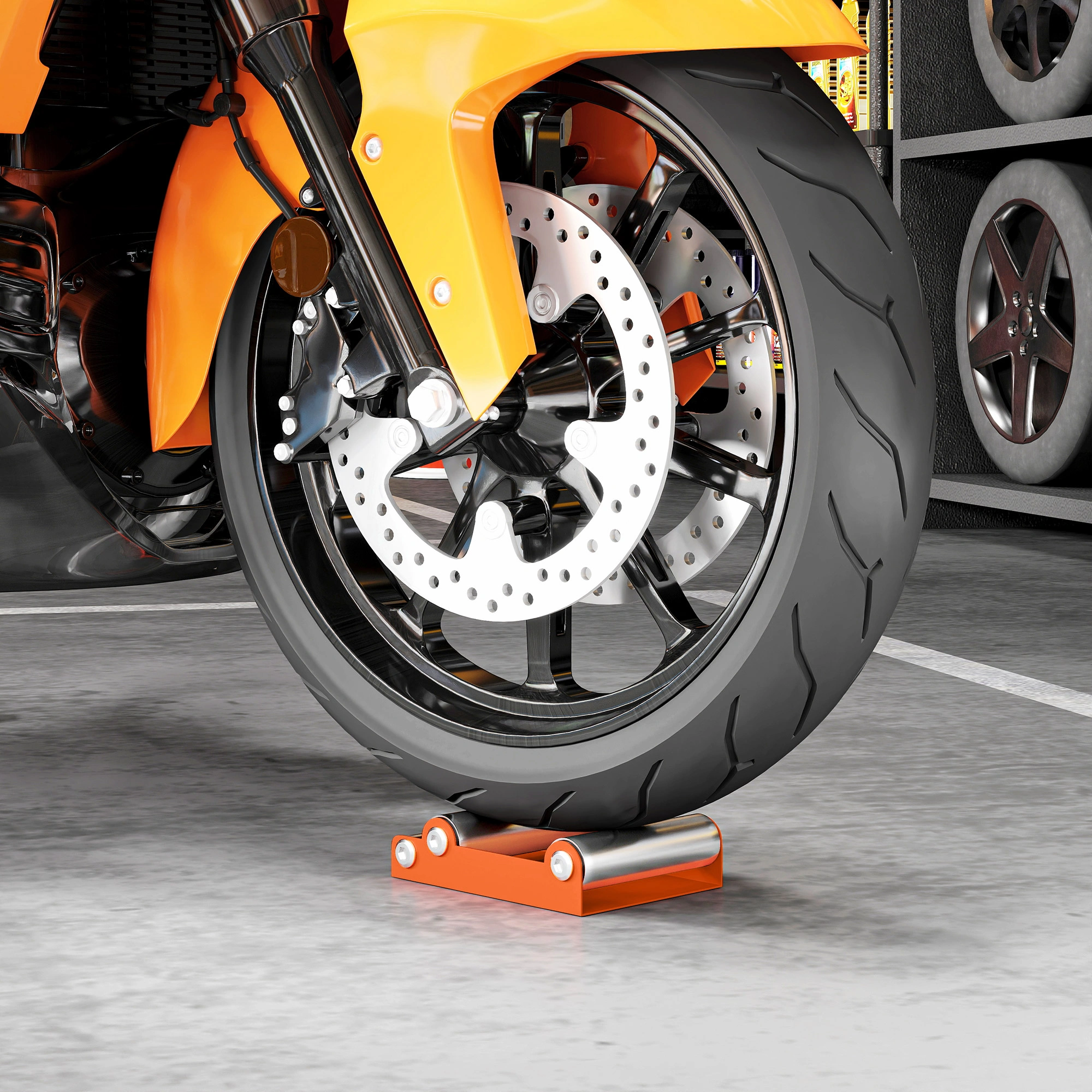 Heavy Duty Wheel Roller Stand - Motorcycle Wheel Stand for Service Repair, 360° Swivel, Foldable & Adjustable Height