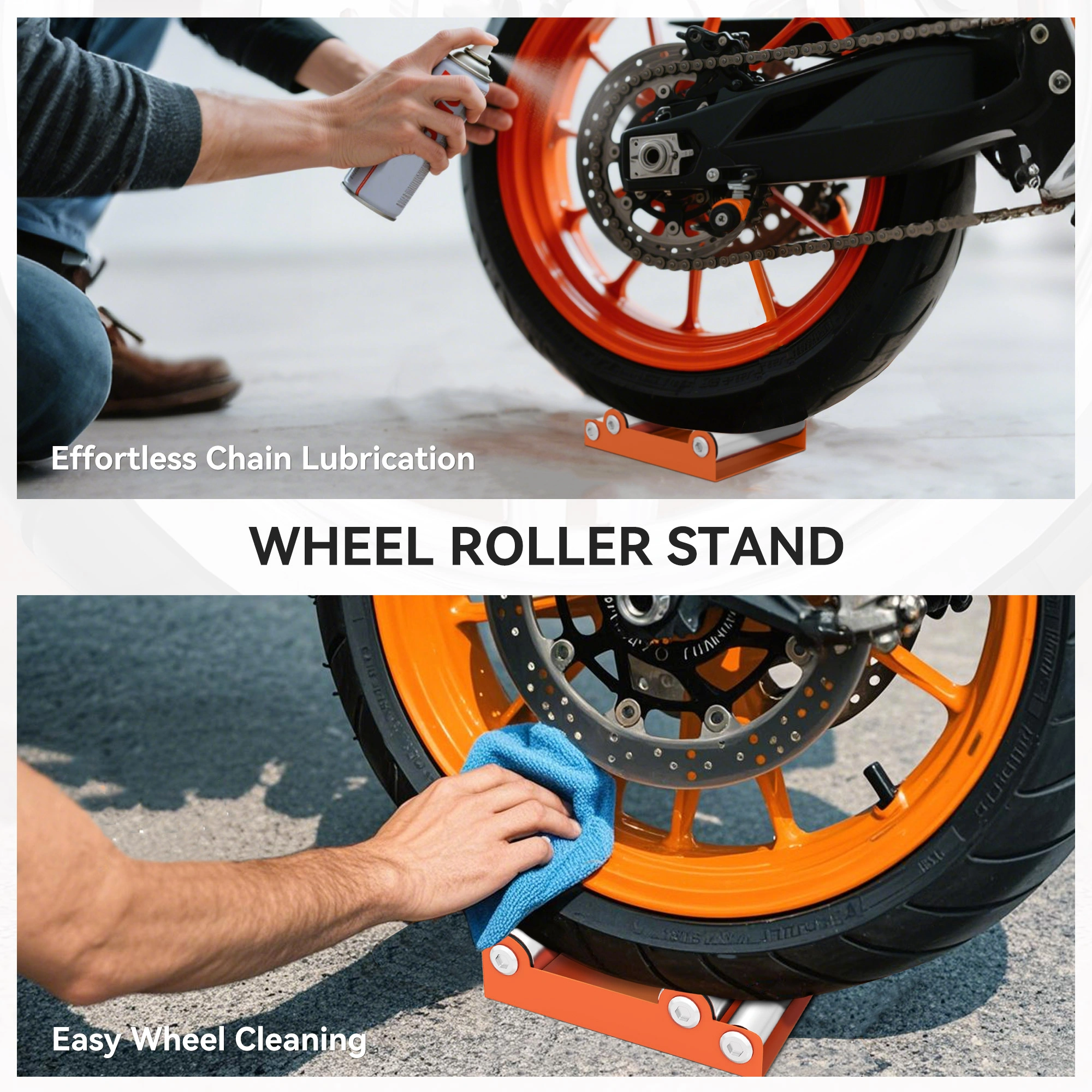 Heavy Duty Wheel Roller Stand - Motorcycle Wheel Stand for Service Repair, 360° Swivel, Foldable & Adjustable Height view 4
