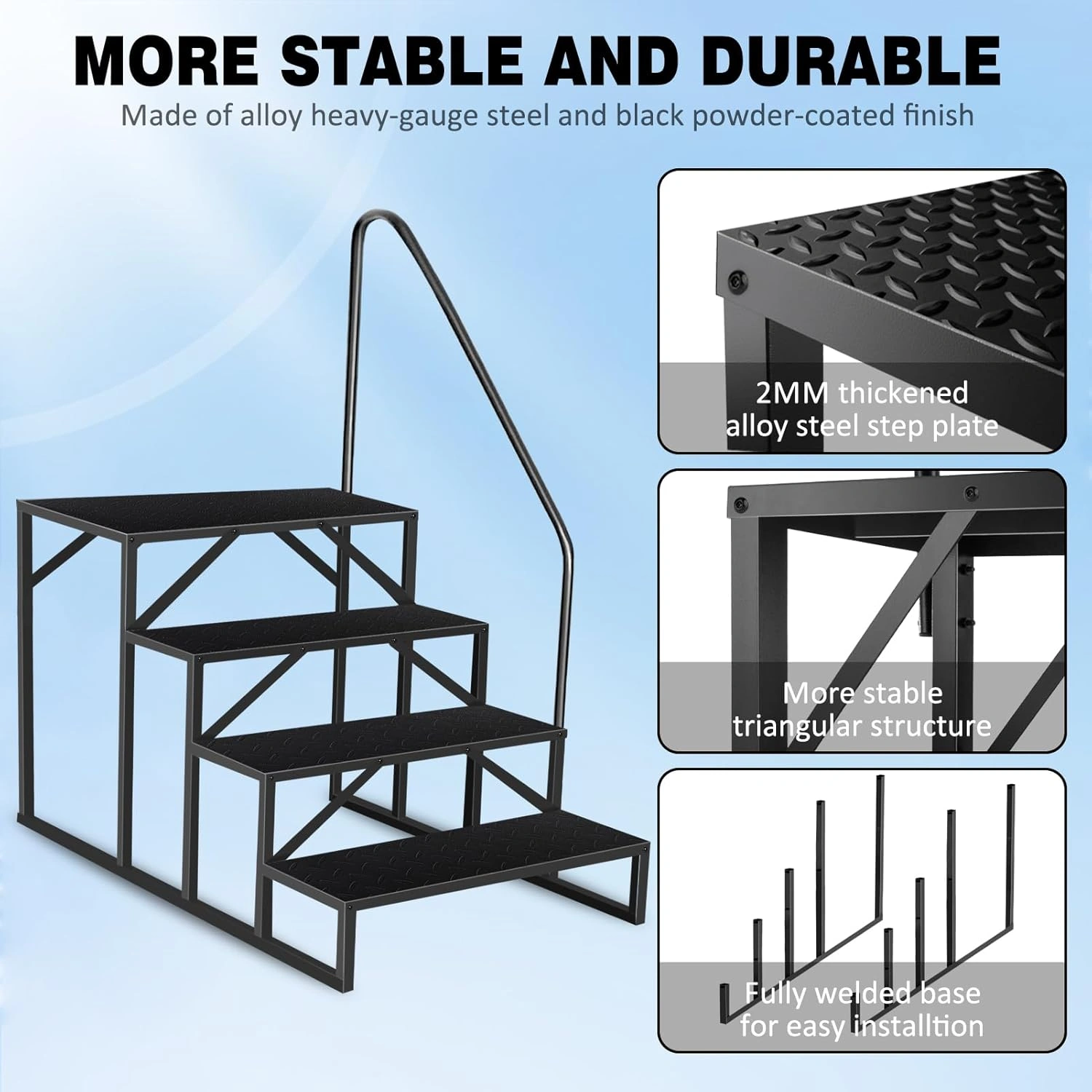 Above Ground Pool Ladder with Handrail, Heavy Duty Swimming Pool Steps & RV Camper Steps, 660 lbs Capacity, Hot Tub Mobile Home Stair Access Ramp view 4