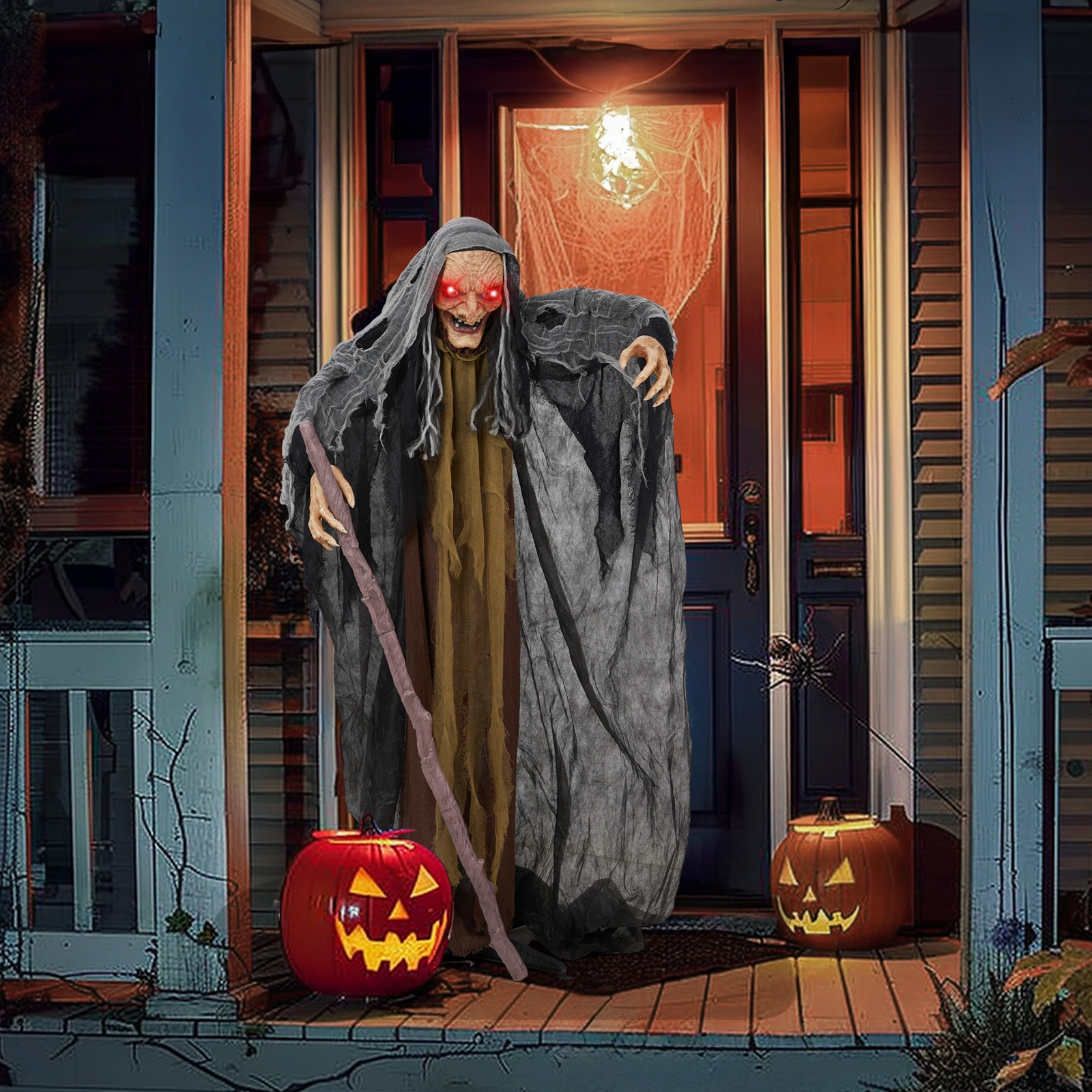 5.3ft Witch with Crutch Halloween Standing Decoration view 5