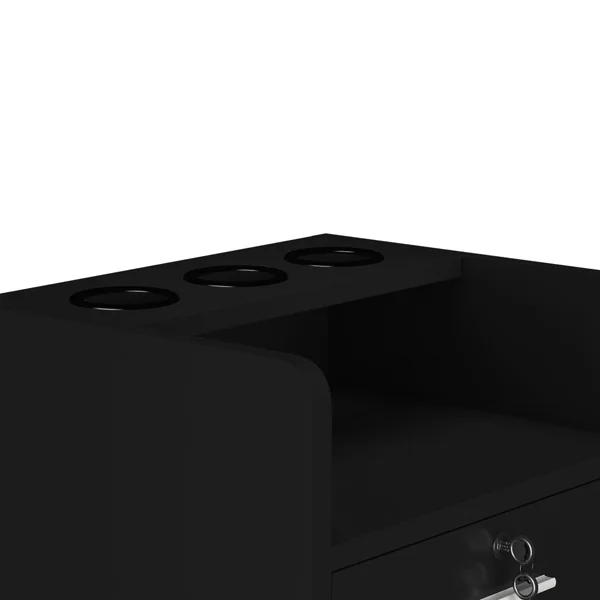 Salon Wood Rolling Drawer Cabinet Trolley Spa 3-layer Cabinet Equipment with A Lock Black view 6