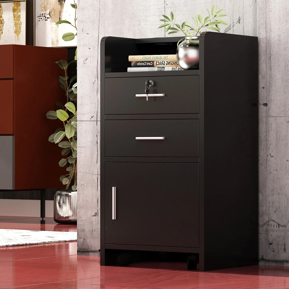 Salon Wood Rolling Drawer Cabinet Trolley Spa 3-layer Cabinet Equipment with A Lock Black view 10