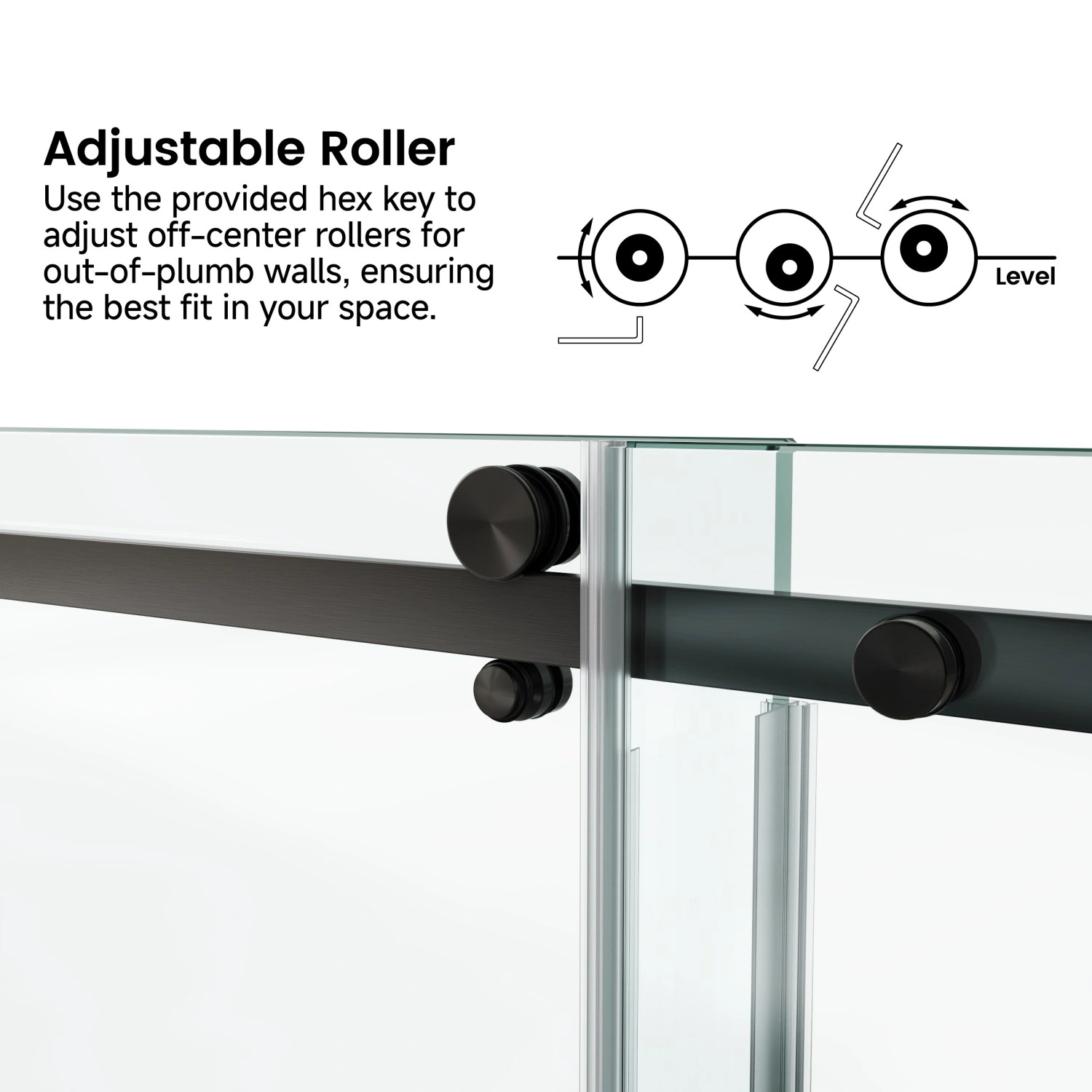 60x76 Fixed & Sliding Shower Door, Square Tube Handle, 3/8" 10mm Clear SGCC Tempered Glass with Stainless Steel Frame view 4