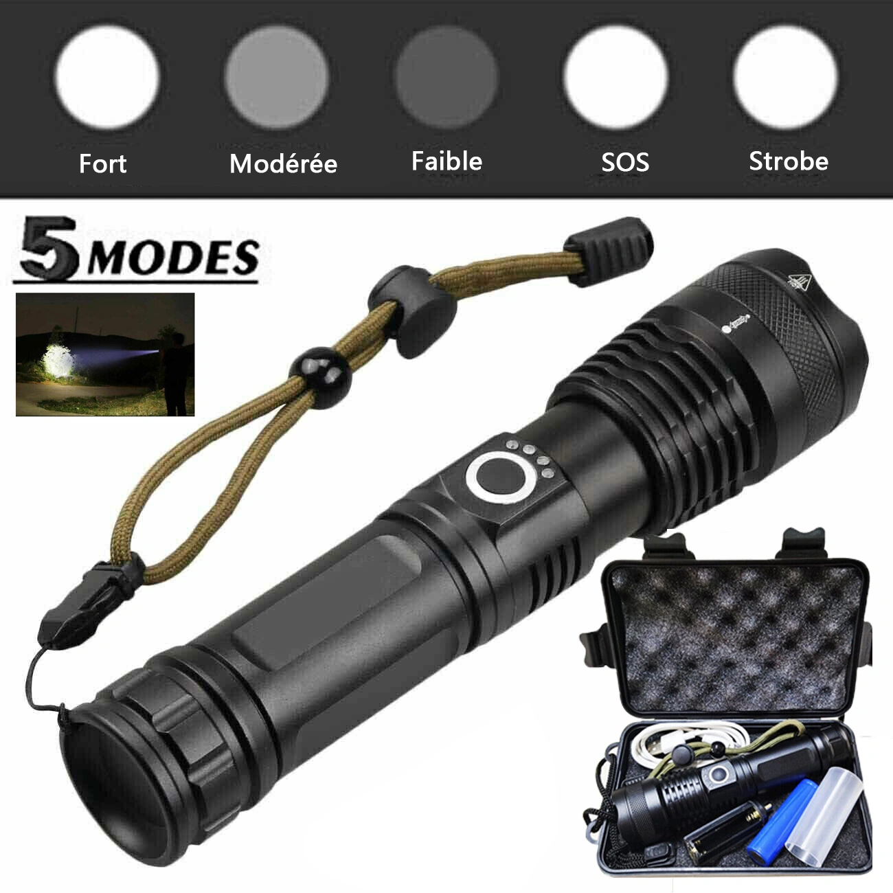 2 Pack USB Rechargeable LED Flashlight 5-Mode Camping Hiking Outdoor Rechargeable Light view 3