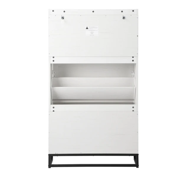 Barn door three-drawer cabinet with top panel; shoe cabinet; particleboard; 80*24*145cm; distressed white view 2