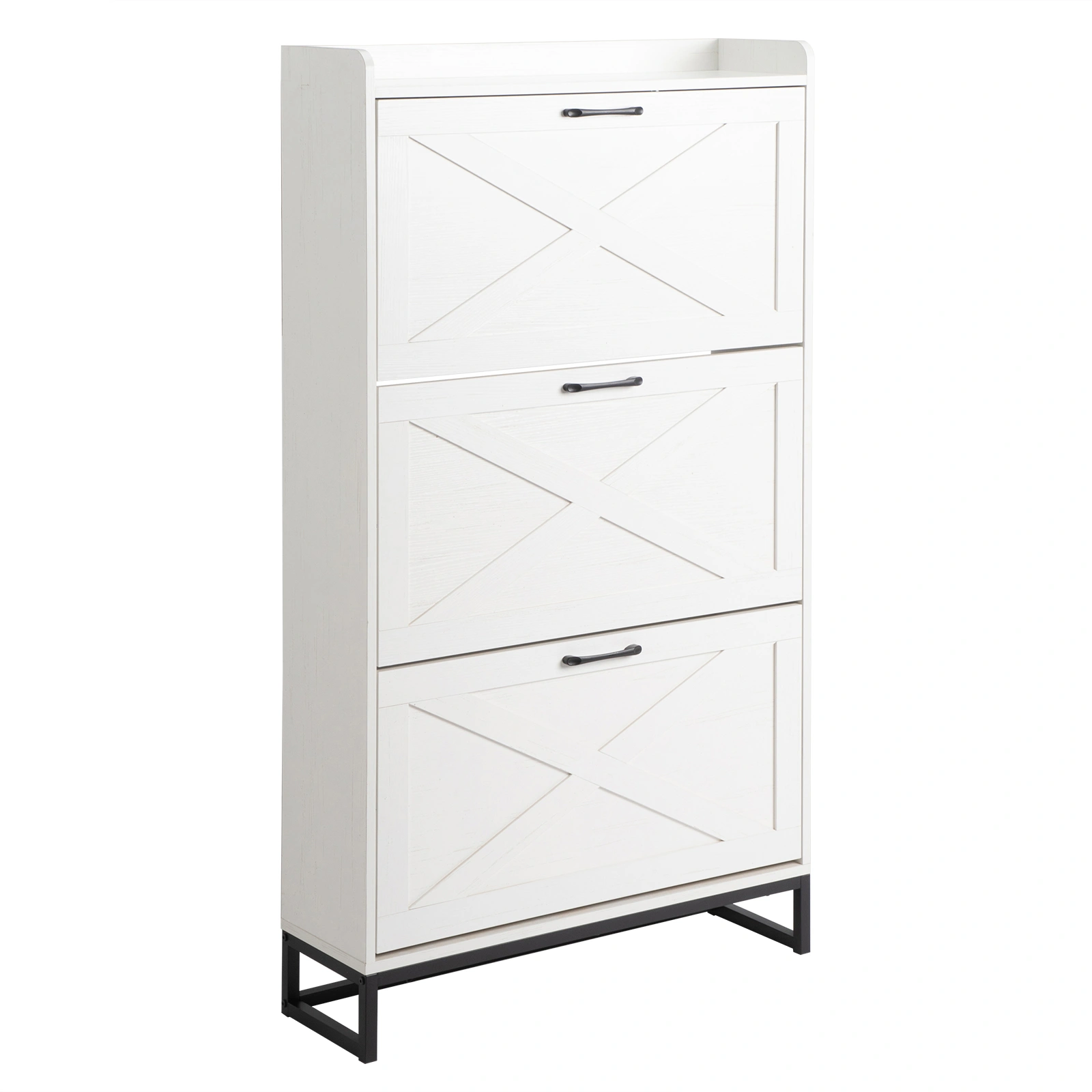 Barn door three-drawer cabinet with top panel; shoe cabinet; particleboard; 80*24*145cm; distressed white view 12