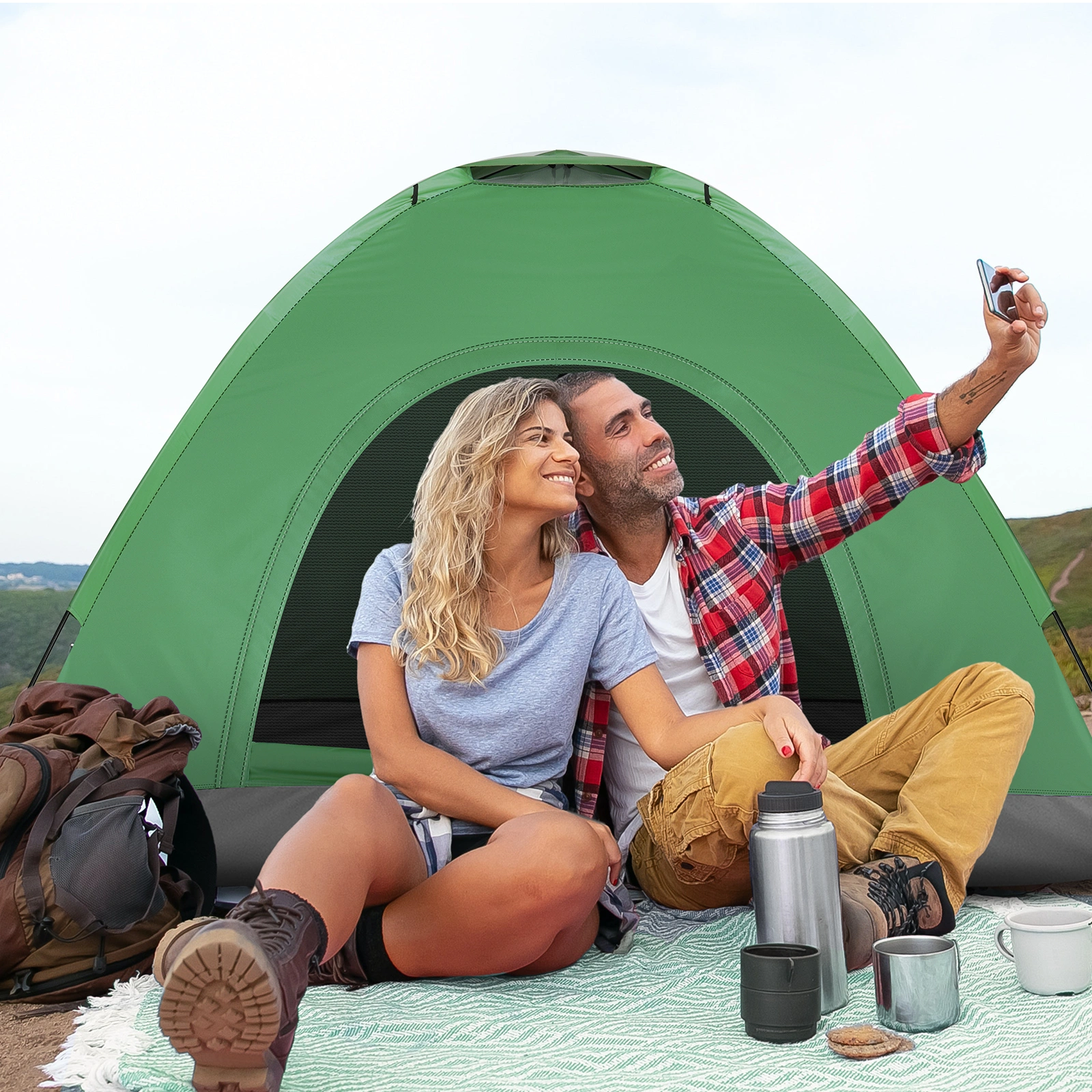 3-4 Person Camping Dome Tent Army Green view 8