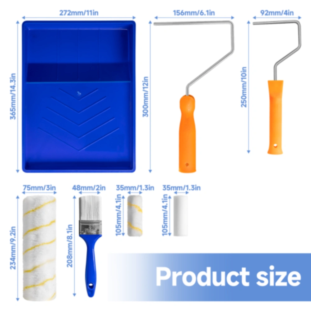 9" Paint Roller Kit with Tray, Soft Sleeves Rollers & Brush, Decorating Painting Tool Set view 3