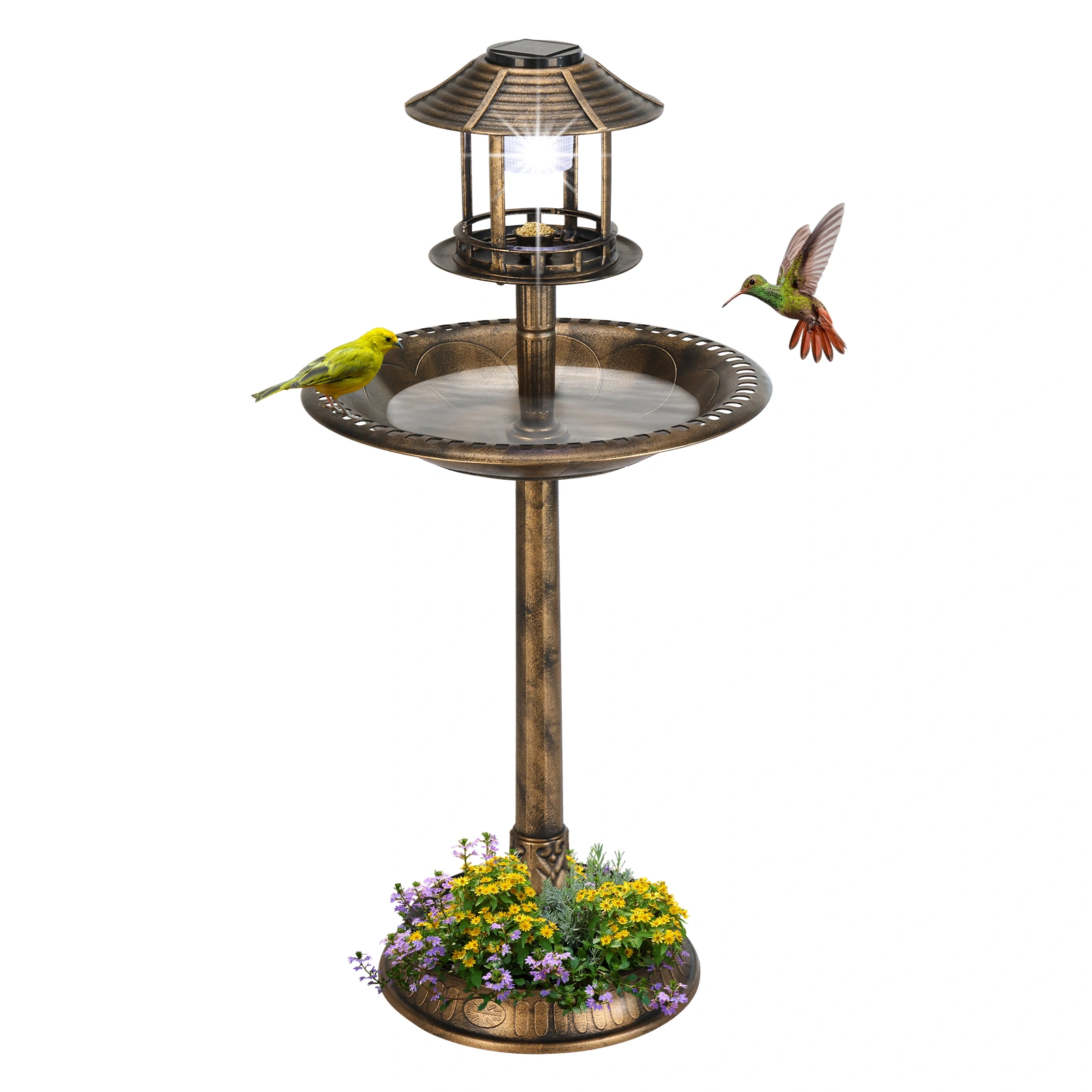 51*51*106cm Plastic Round Birdbath with Solar Light Bronze view 11