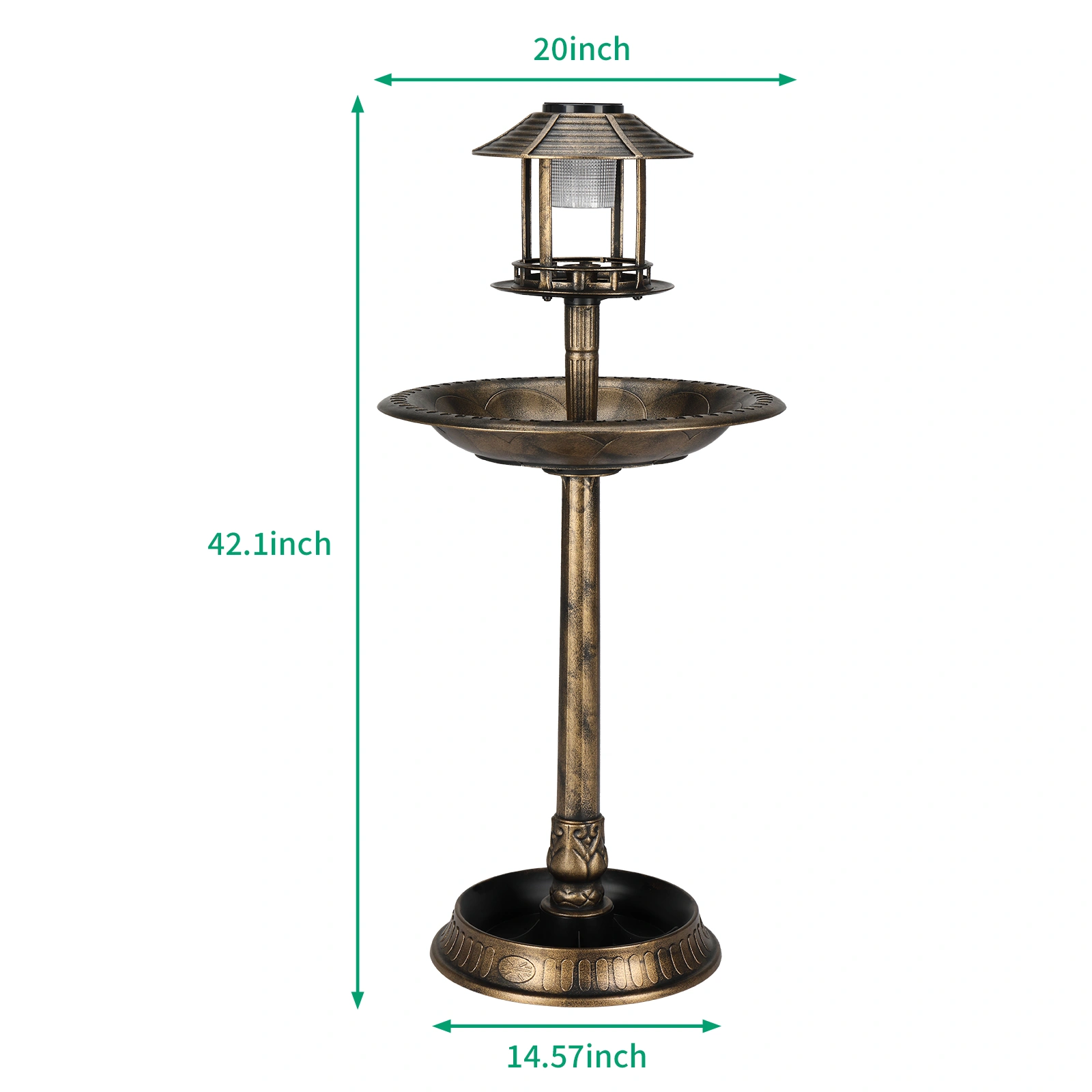 51*51*106cm Plastic Round Birdbath with Solar Light Bronze view 12