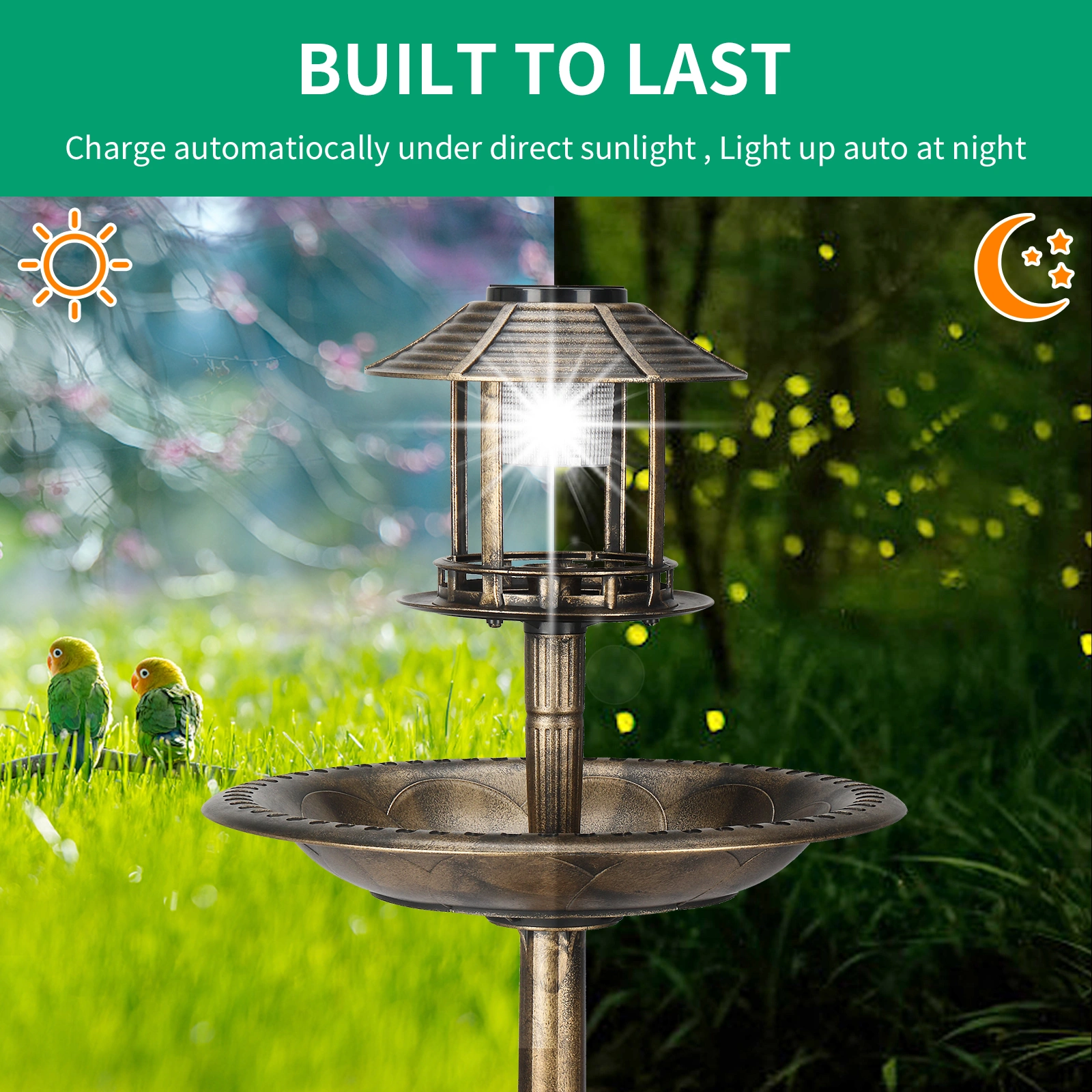 51*51*106cm Plastic Round Birdbath with Solar Light Bronze view 19