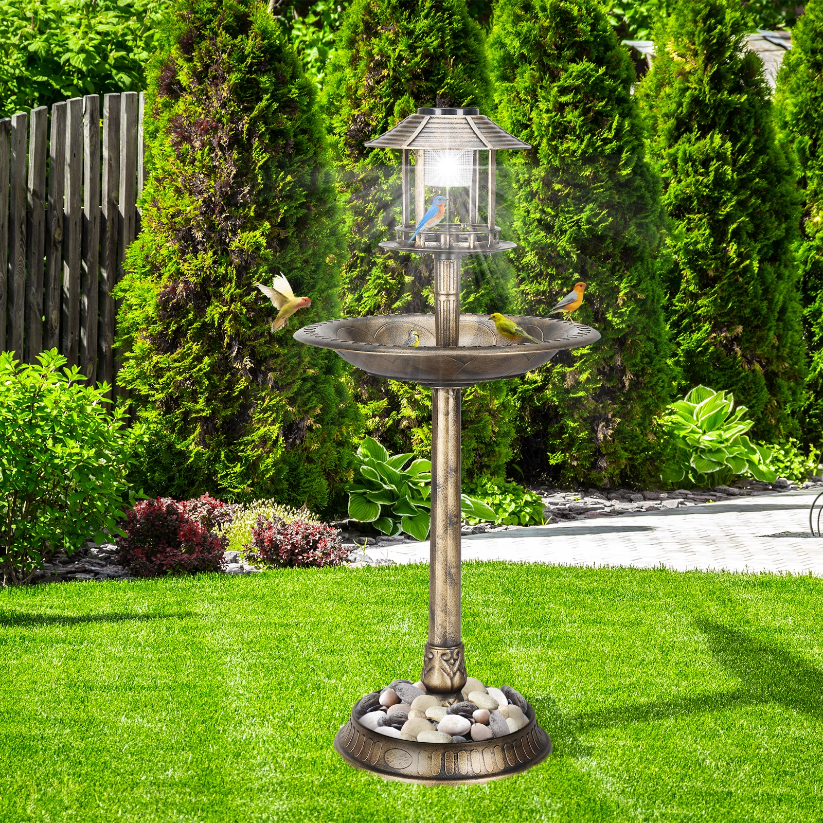 51*51*106cm Plastic Round Birdbath with Solar Light Bronze view 4