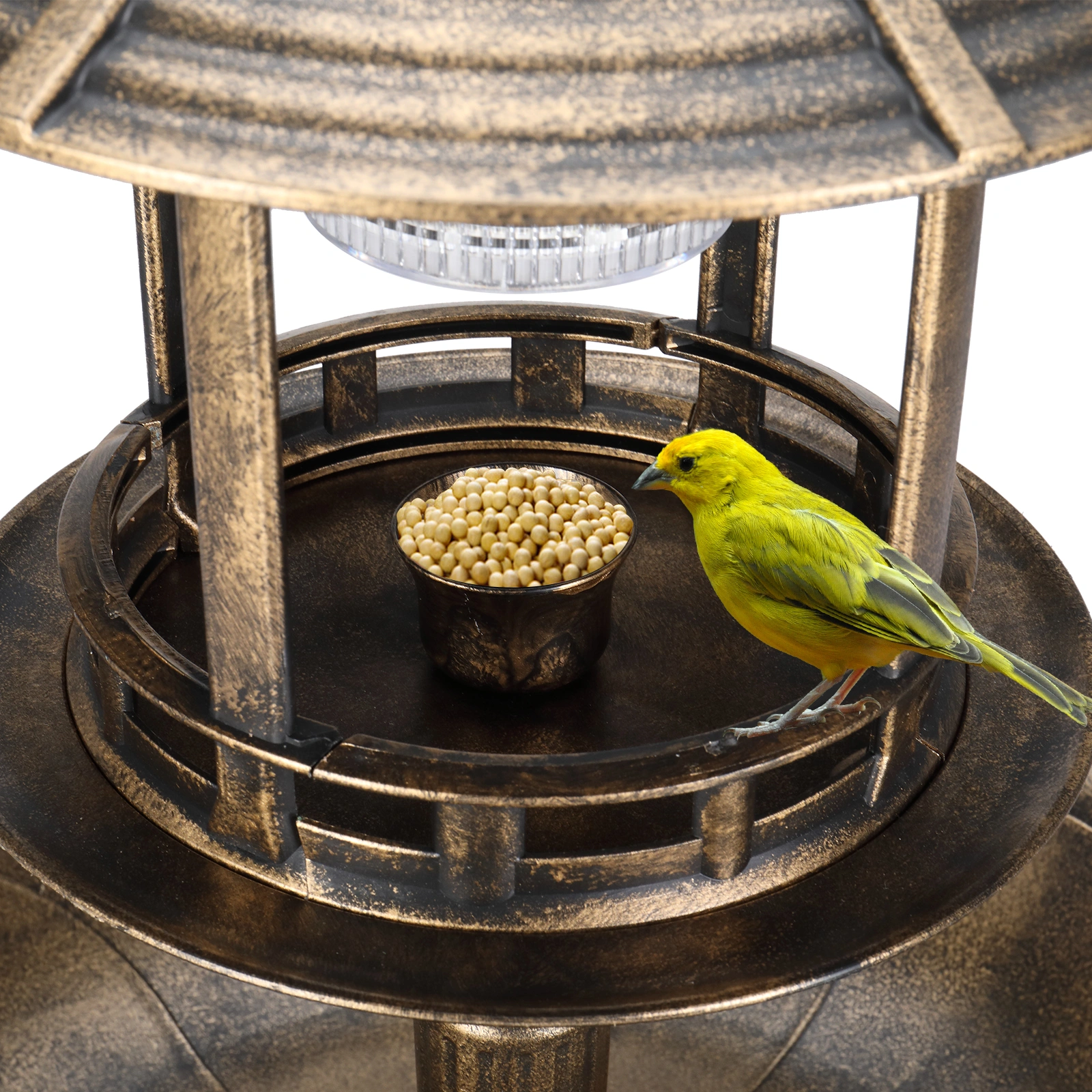51*51*106cm Plastic Round Birdbath with Solar Light Bronze view 9