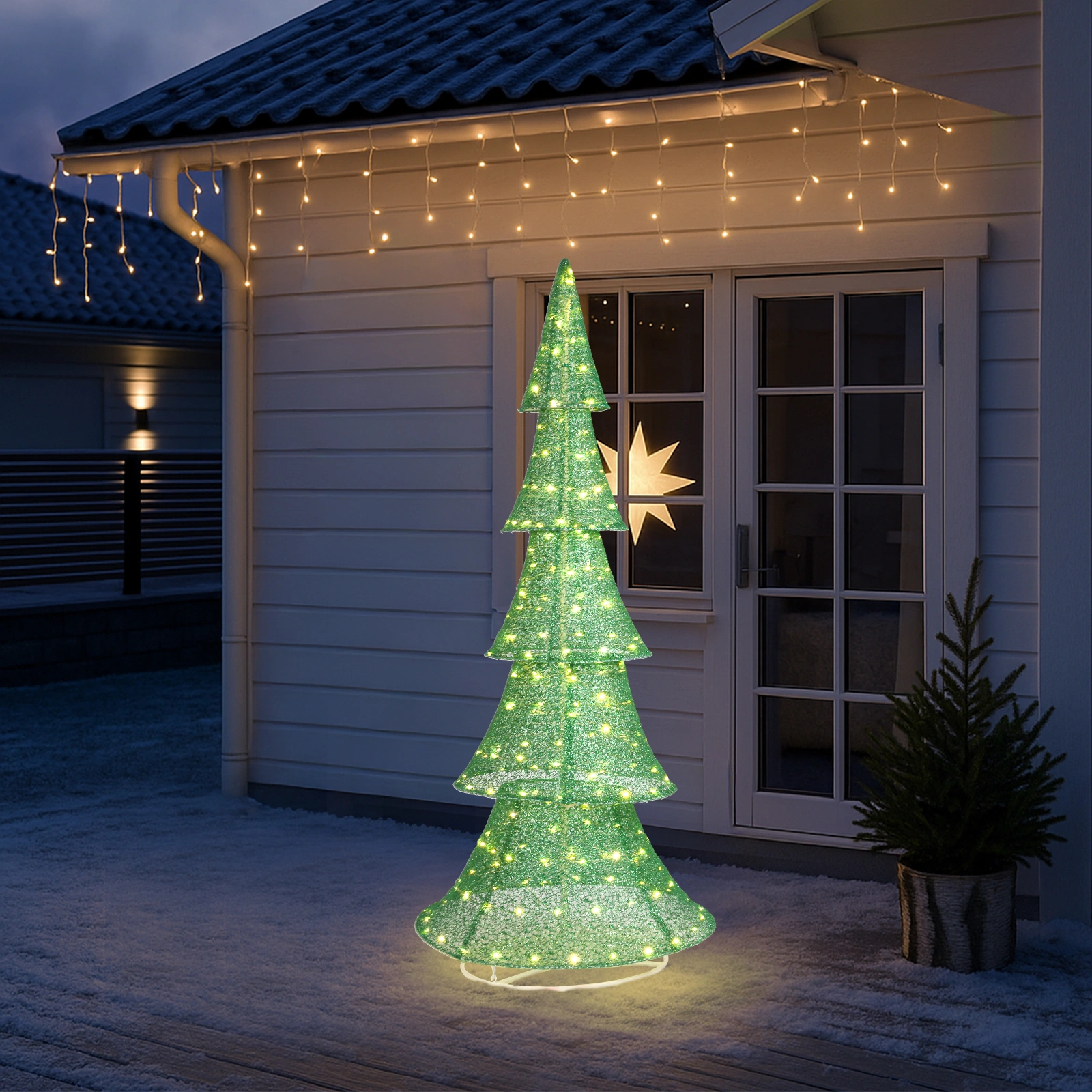6FT Pre-Lit Christmas Tree, 200 LED Warm White Pull Up Holiday Tree for Outdoor Indoor Yard Decoration, Instant Setup Xmas Display view 2