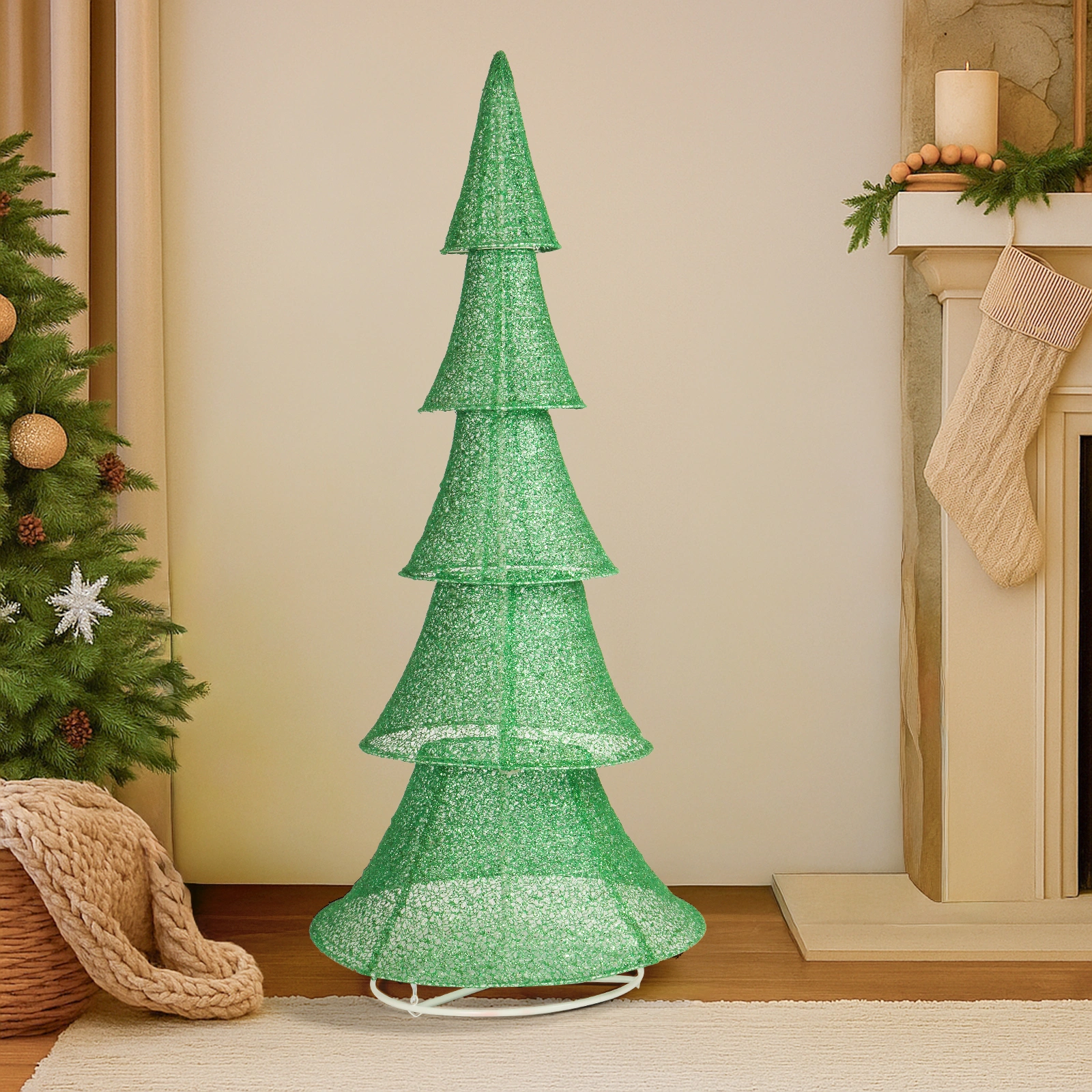 6FT Pre-Lit Christmas Tree, 200 LED Warm White Pull Up Holiday Tree for Outdoor Indoor Yard Decoration, Instant Setup Xmas Display view 3