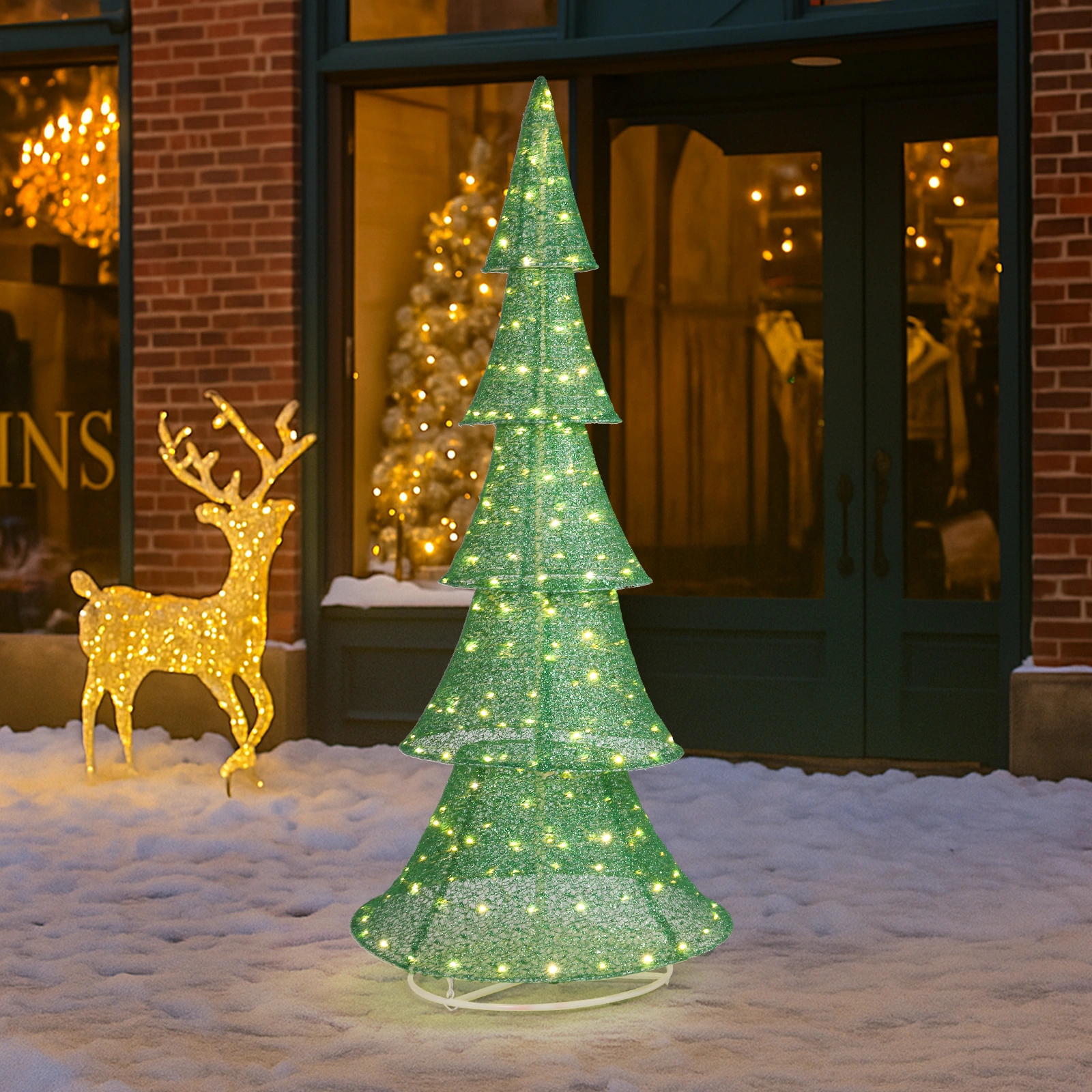 6FT Pre-Lit Christmas Tree, 200 LED Warm White Pull Up Holiday Tree for Outdoor Indoor Yard Decoration, Instant Setup Xmas Display view 4