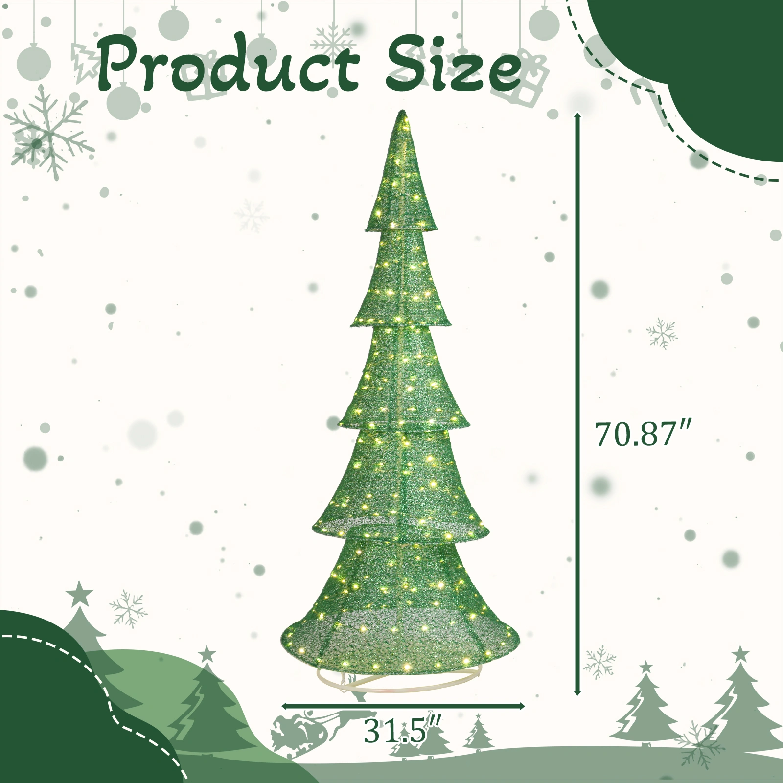 6FT Pre-Lit Christmas Tree, 200 LED Warm White Pull Up Holiday Tree for Outdoor Indoor Yard Decoration, Instant Setup Xmas Display view 6