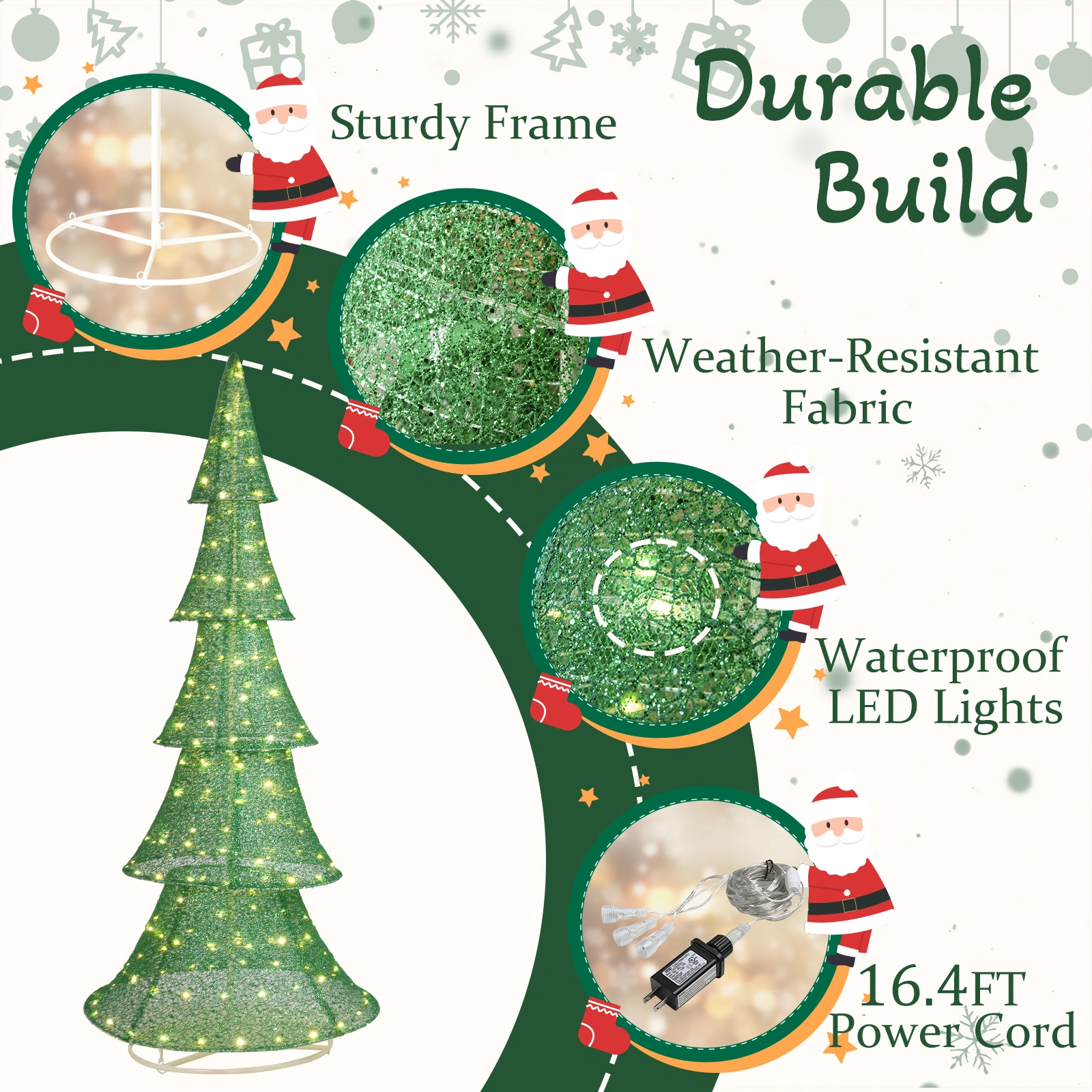 6FT Pre-Lit Christmas Tree, 200 LED Warm White Pull Up Holiday Tree for Outdoor Indoor Yard Decoration, Instant Setup Xmas Display view 8