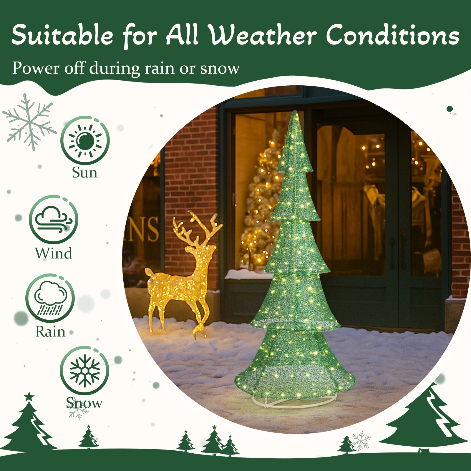 6FT Pre-Lit Christmas Tree, 200 LED Warm White Pull Up Holiday Tree for Outdoor Indoor Yard Decoration, Instant Setup Xmas Display view 9