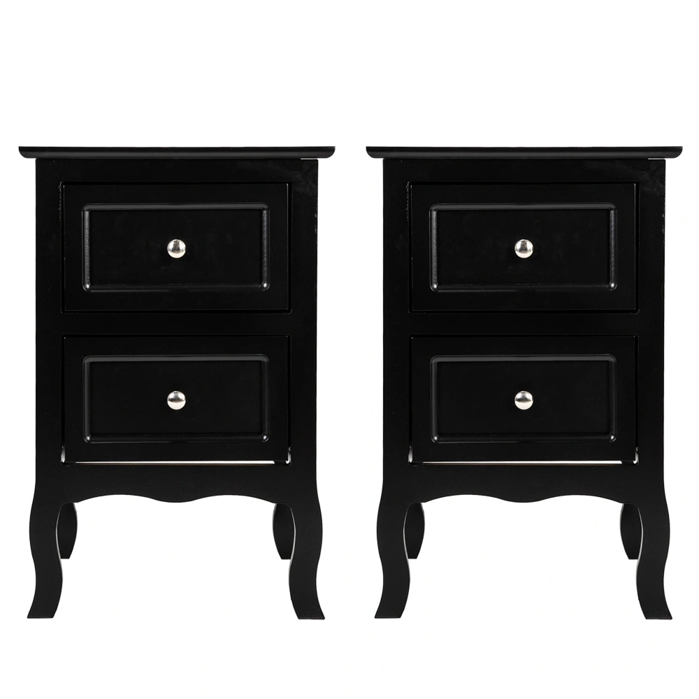 2 Pack Country Style Two-Tier Nightstands, Large Size Bedside Tables, Black