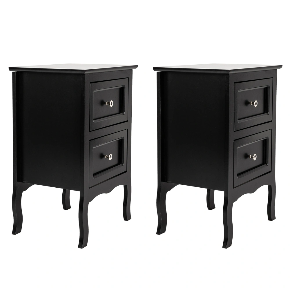2 Pack Country Style Two-Tier Nightstands, Large Size Bedside Tables, Black view 2