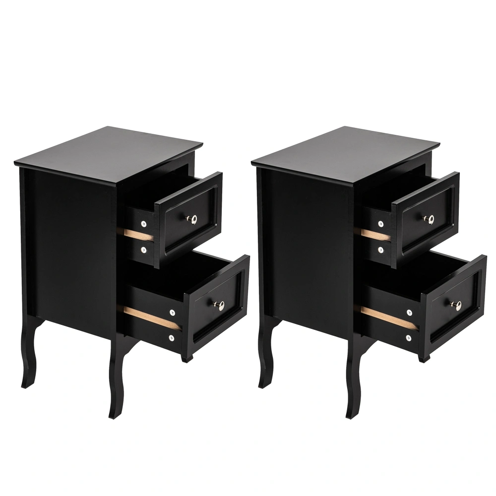 2 Pack Country Style Two-Tier Nightstands, Large Size Bedside Tables, Black view 3
