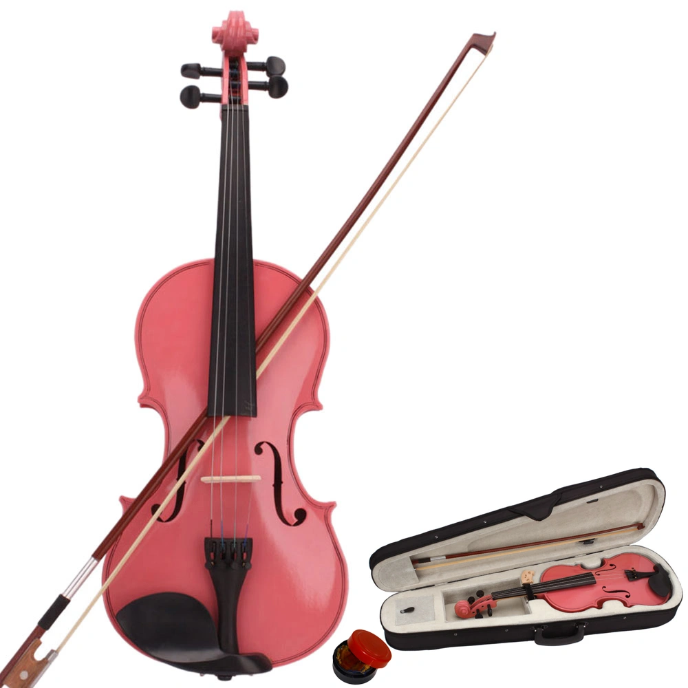New 1/4 Size Acoustic Violin Case with Bow & Rosin, Pink Hard Shell Violin Carrying Case