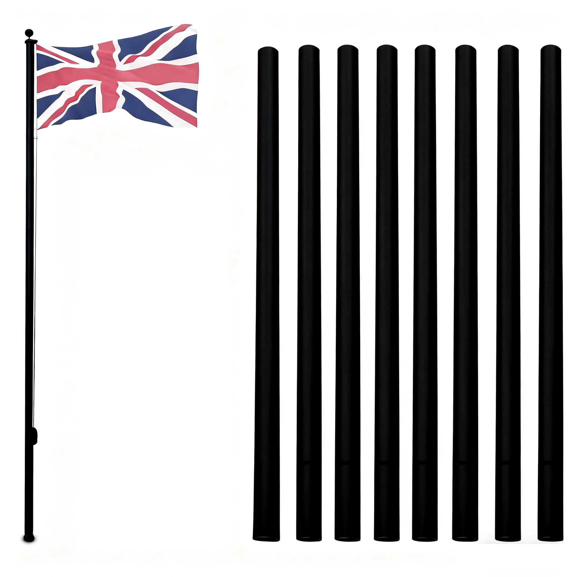 5.1*5.1*750cm Aluminum Alloy Splicing Flagpole Adjustable And Retractable Courtyard Outdoor Flagpole, Black