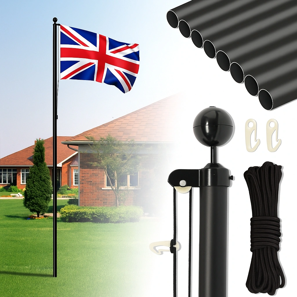 5.1*5.1*750cm Aluminum Alloy Splicing Flagpole Adjustable And Retractable Courtyard Outdoor Flagpole, Black view 2