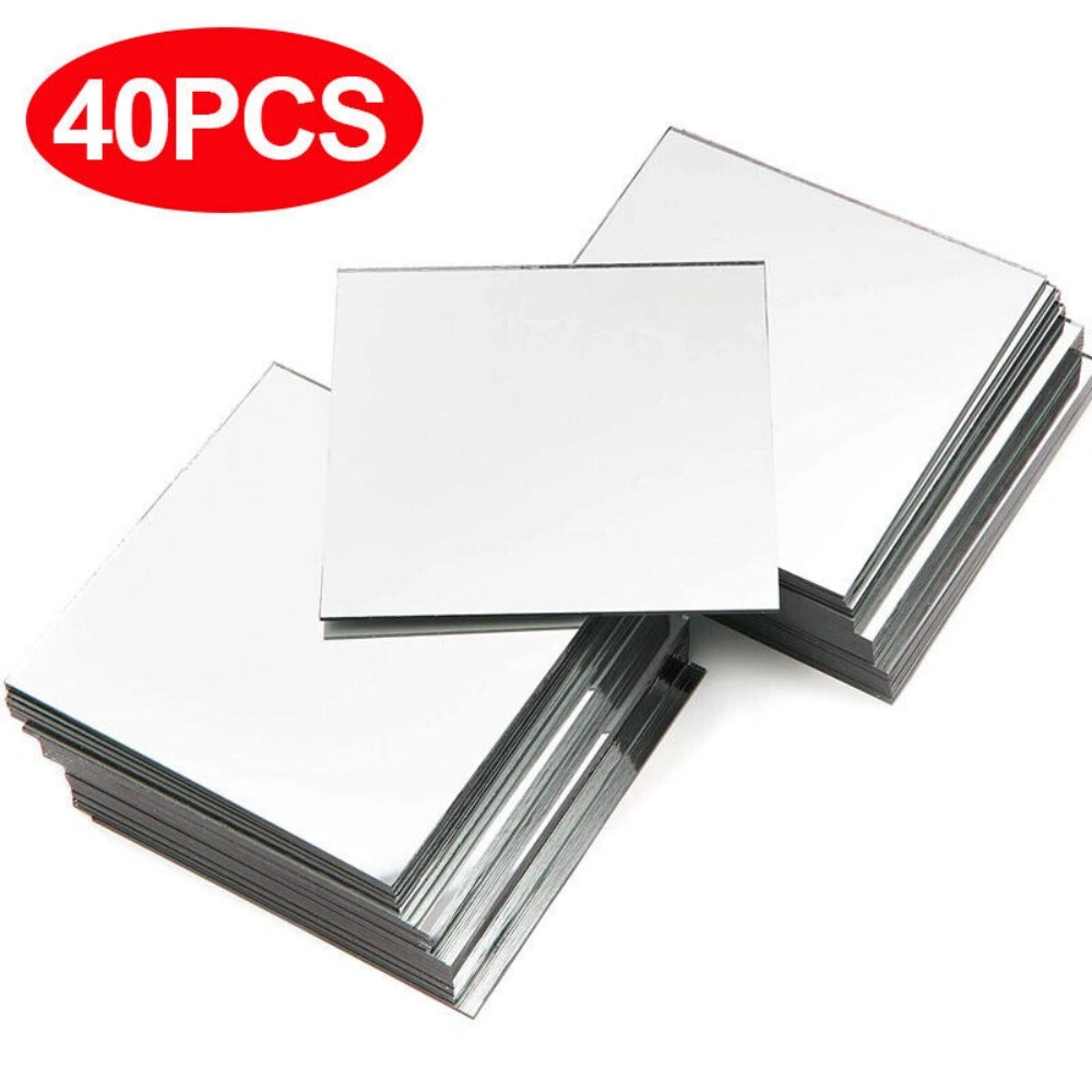 40 Pack Self Adhesive Mirror Tiles, Square Glass Wall Decals, Shiny Decorative Stickers for Home DIY Wall Art