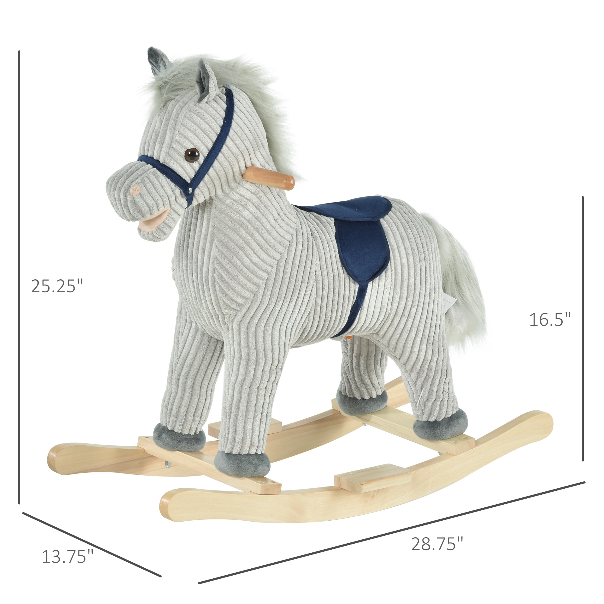 Kids Rocking Horse for Toddlers Wood Seatback Ride-On Toy with Music & Lights Indoor Outdoor Play Gift view 2