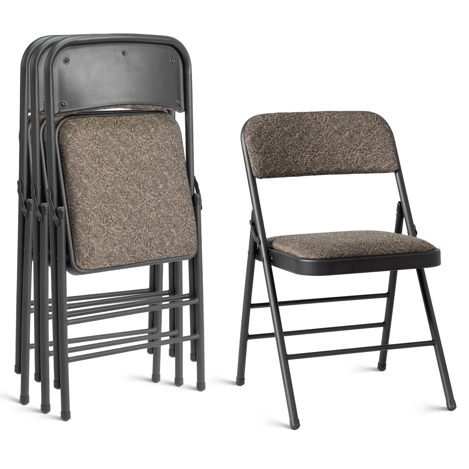 2PCS Black Patterned Padded Folding Chairs, Conference Event Chairs with Soft Seat, 46x48x76cm Frosted Iron Frame view 3