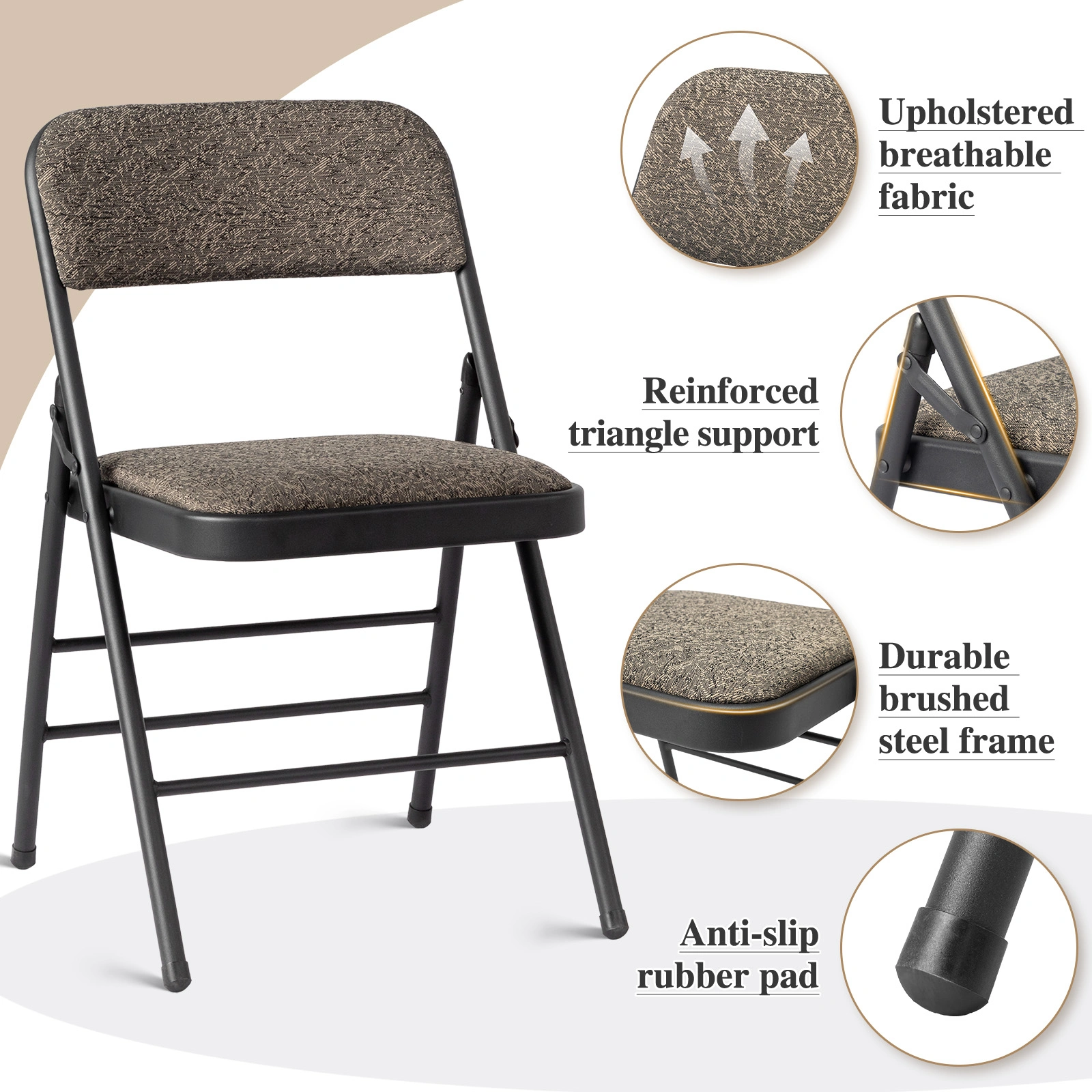 2PCS Black Patterned Padded Folding Chairs, Conference Event Chairs with Soft Seat, 46x48x76cm Frosted Iron Frame view 5
