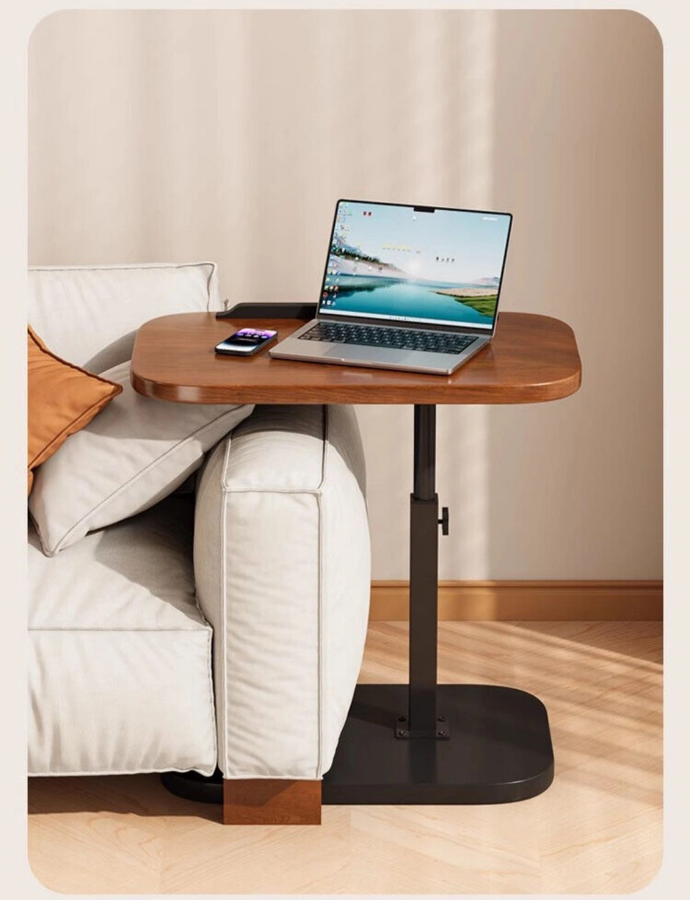 C Shaped End Table Flip Side Table Sofa Table, Coffee Laptop Desk for Living Room Bedroom view 2