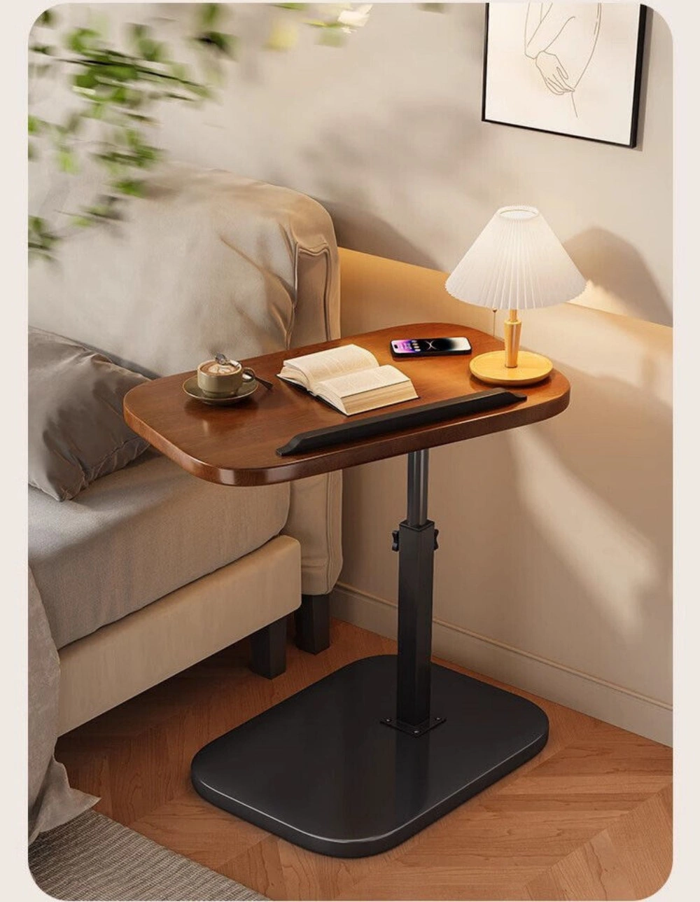 C Shaped End Table Flip Side Table Sofa Table, Coffee Laptop Desk for Living Room Bedroom view 3