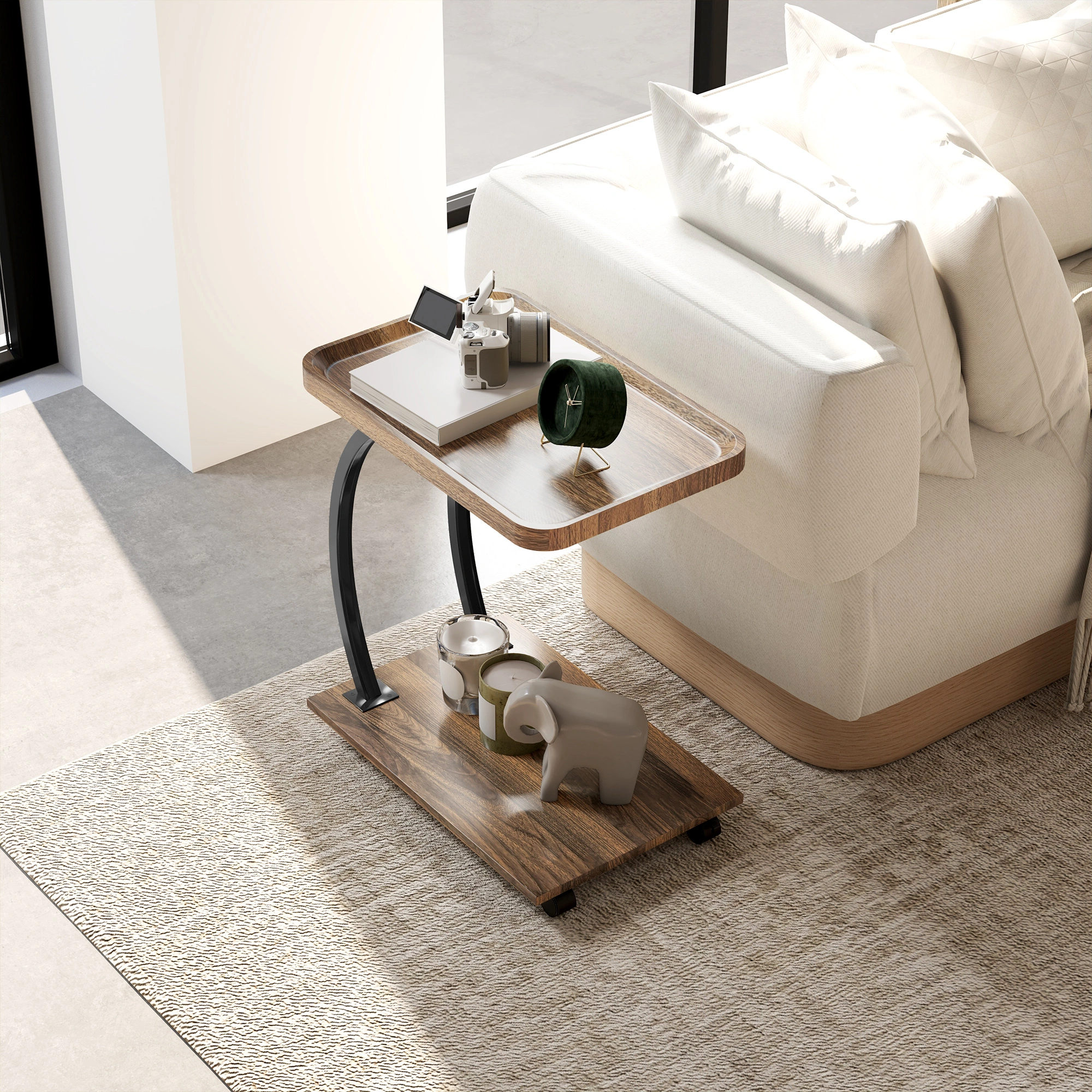 Rattan Coffee Table with Storage Shelf, Woven Outdoor Indoor Living Room Cocktail Table