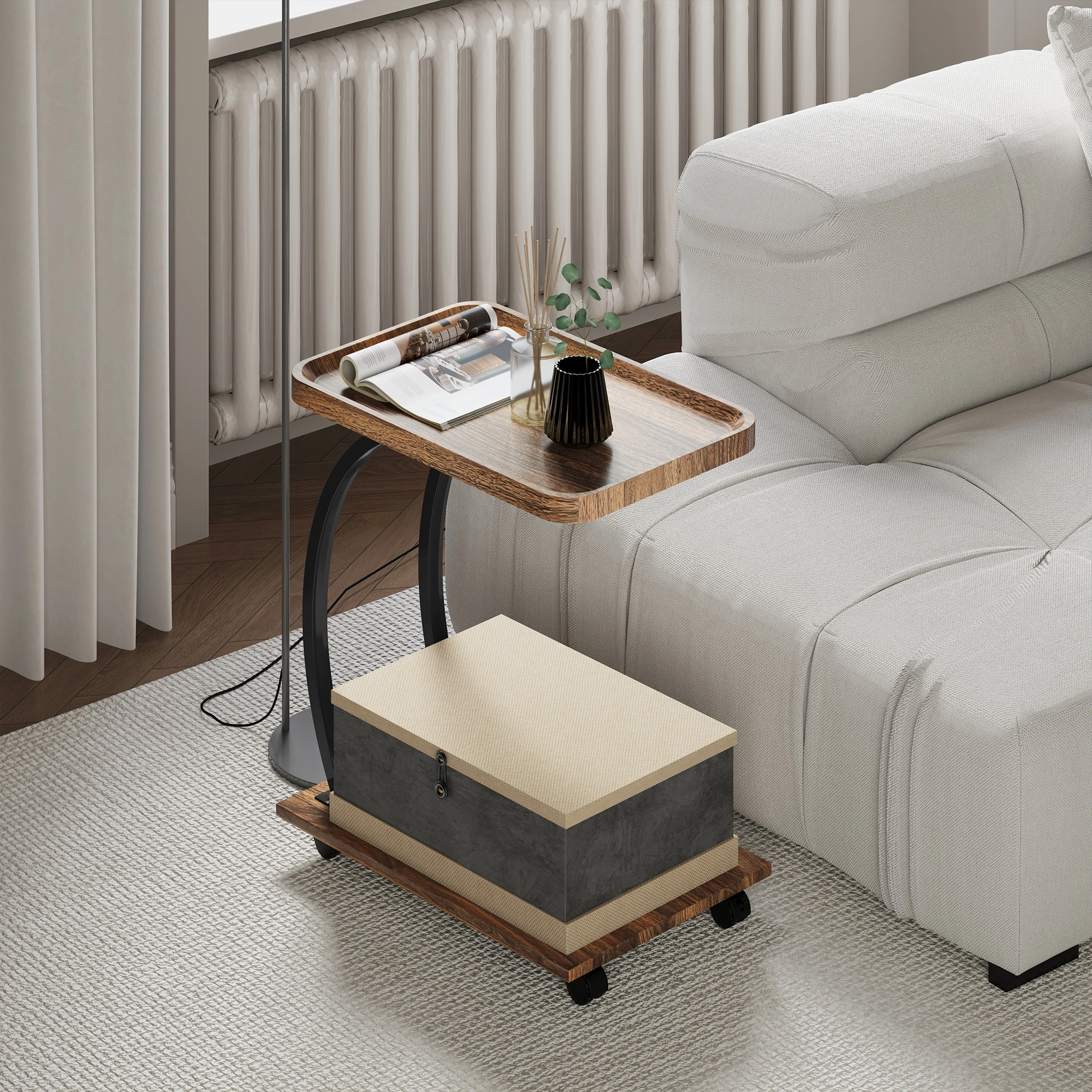 Rattan Coffee Table with Storage Shelf, Woven Outdoor Indoor Living Room Cocktail Table view 4